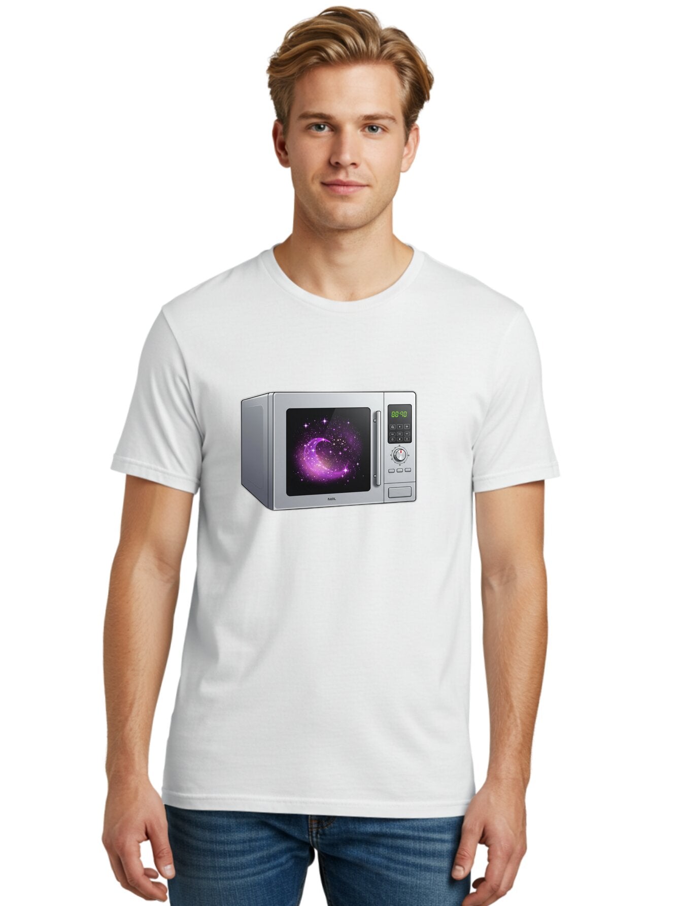 Microwave-With-Galaxy Men'S Graphic Tee, 100% Cotton, Comfortable Casual Summer Wear, Machine Washable, Vintage Camera, Old Camera, Antique Camera, Black Camera, Classic Photography, Photography Equipment, Nostalgic Device, Film Camera, Bar155 27