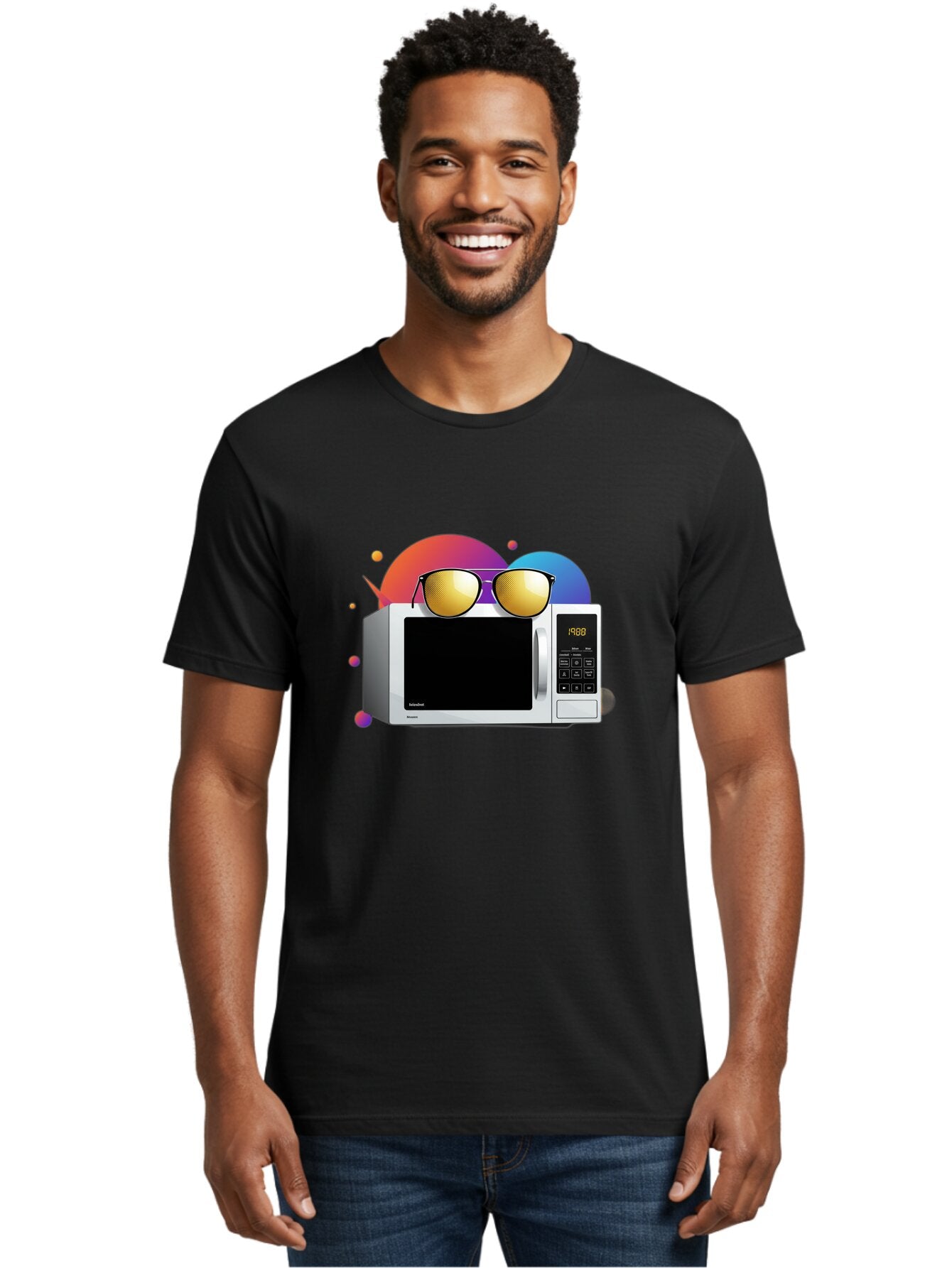 Microwave-With-Sunglasses-1 Men'S Graphic Tee, 100% Cotton, Comfortable Casual Summer Wear, Machine Washable, Vintage Camera, Old Camera, Antique Camera, Black Camera, Classic Photography, Photography Equipment, Nostalgic Device, Film Camera, Bar159 30