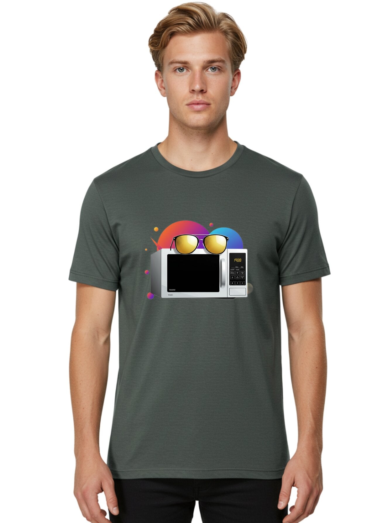 Microwave-With-Sunglasses-1 Men'S Graphic Tee, 100% Cotton, Comfortable Casual Summer Wear, Machine Washable, Vintage Camera, Old Camera, Antique Camera, Black Camera, Classic Photography, Photography Equipment, Nostalgic Device, Film Camera, Bar159 28