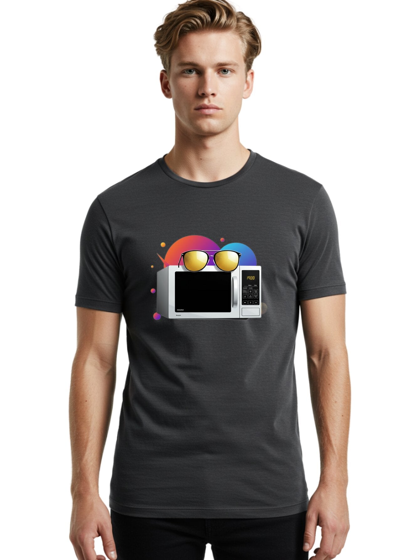 Microwave-With-Sunglasses-1 Men'S Graphic Tee, 100% Cotton, Comfortable Casual Summer Wear, Machine Washable, Vintage Camera, Old Camera, Antique Camera, Black Camera, Classic Photography, Photography Equipment, Nostalgic Device, Film Camera, Bar159 26