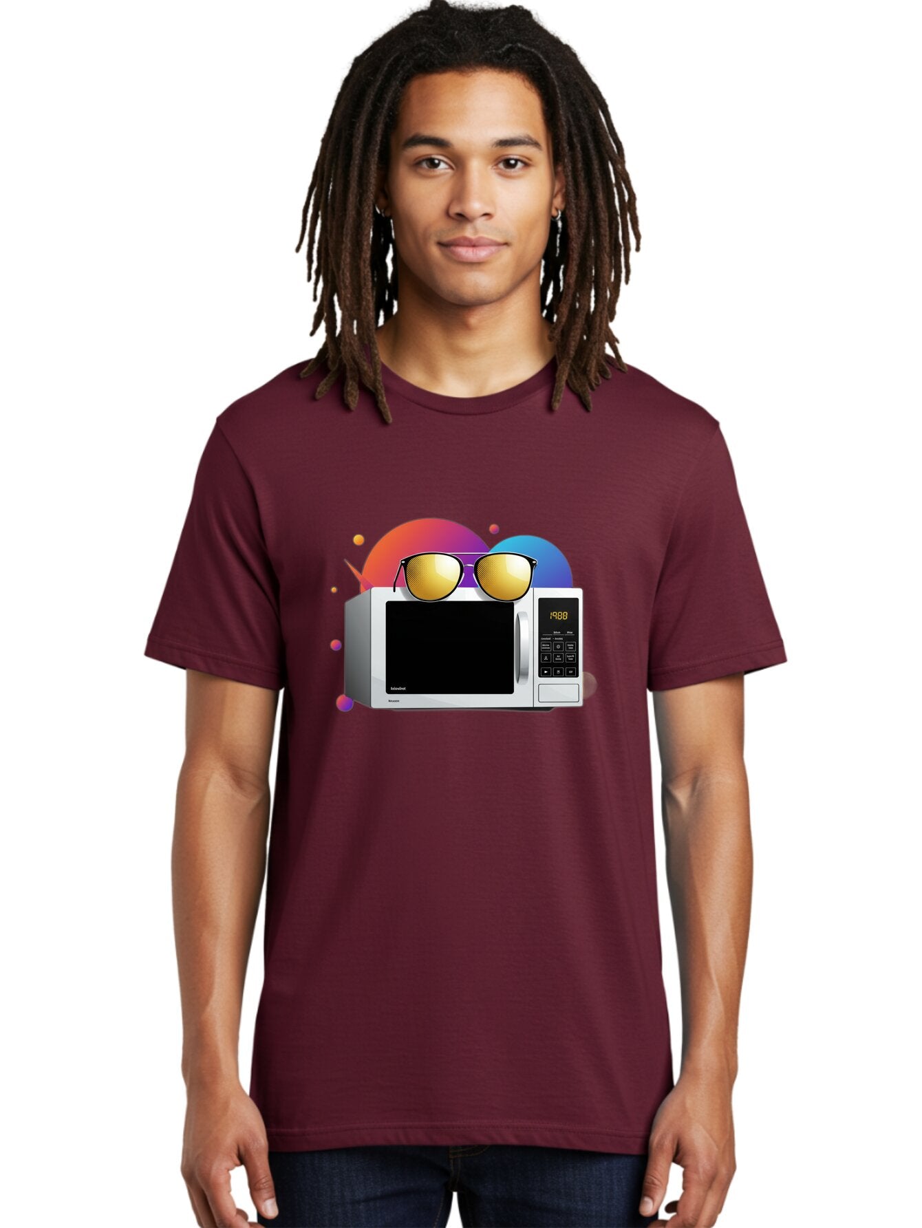 Microwave-With-Sunglasses-1 Men'S Graphic Tee, 100% Cotton, Comfortable Casual Summer Wear, Machine Washable, Vintage Camera, Old Camera, Antique Camera, Black Camera, Classic Photography, Photography Equipment, Nostalgic Device, Film Camera, Bar159 19