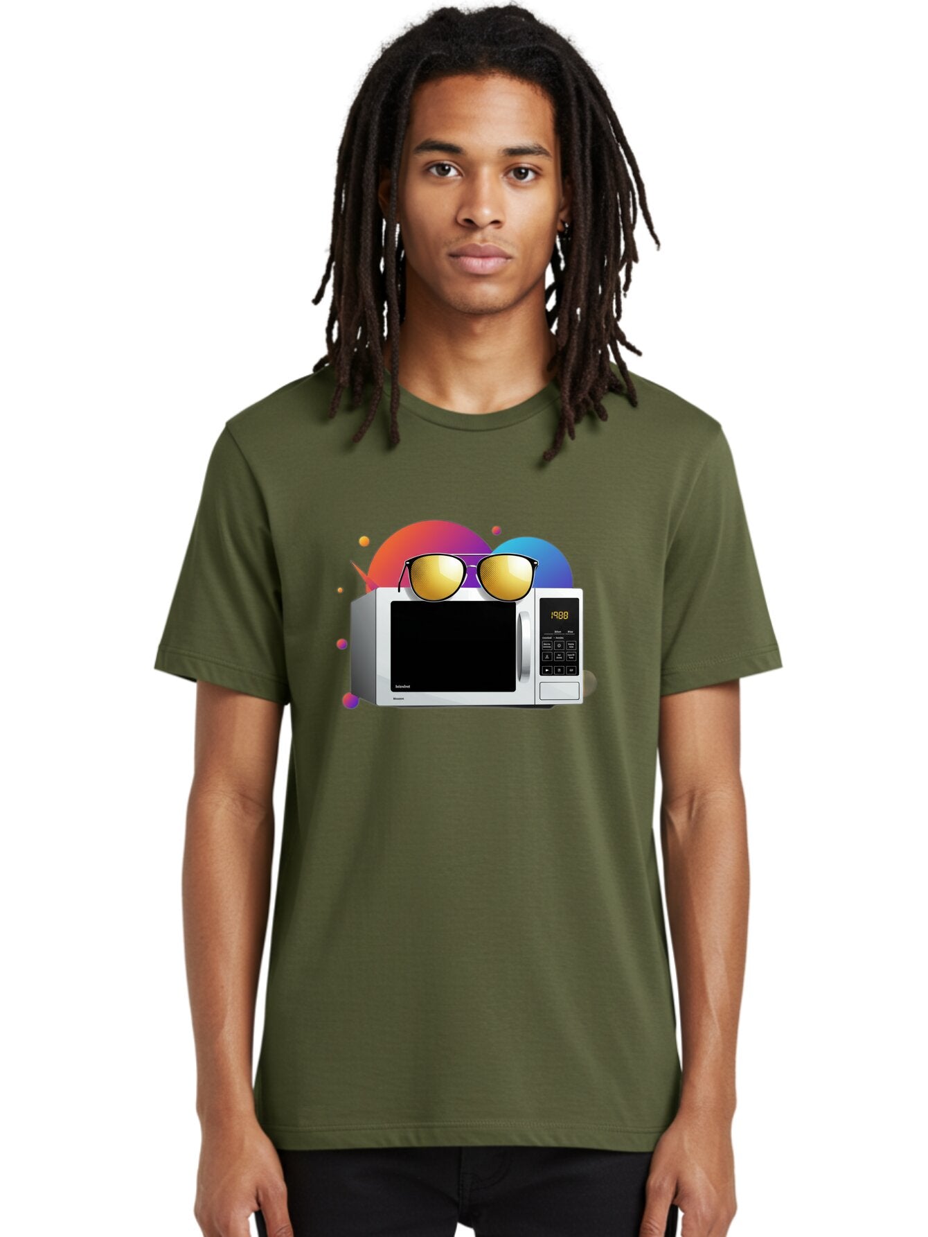 Microwave-With-Sunglasses-1 Men'S Graphic Tee, 100% Cotton, Comfortable Casual Summer Wear, Machine Washable, Vintage Camera, Old Camera, Antique Camera, Black Camera, Classic Photography, Photography Equipment, Nostalgic Device, Film Camera, Bar159 17