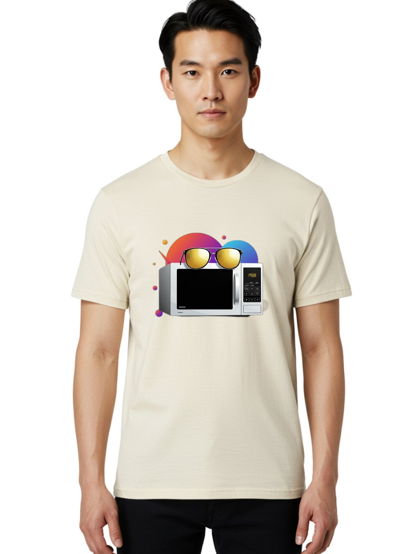 Microwave-With-Sunglasses-1 Men'S Graphic Tee, 100% Cotton, Comfortable Casual Summer Wear, Machine Washable, Vintage Camera, Old Camera, Antique Camera, Black Camera, Classic Photography, Photography Equipment, Nostalgic Device, Film Camera, Bar159 16