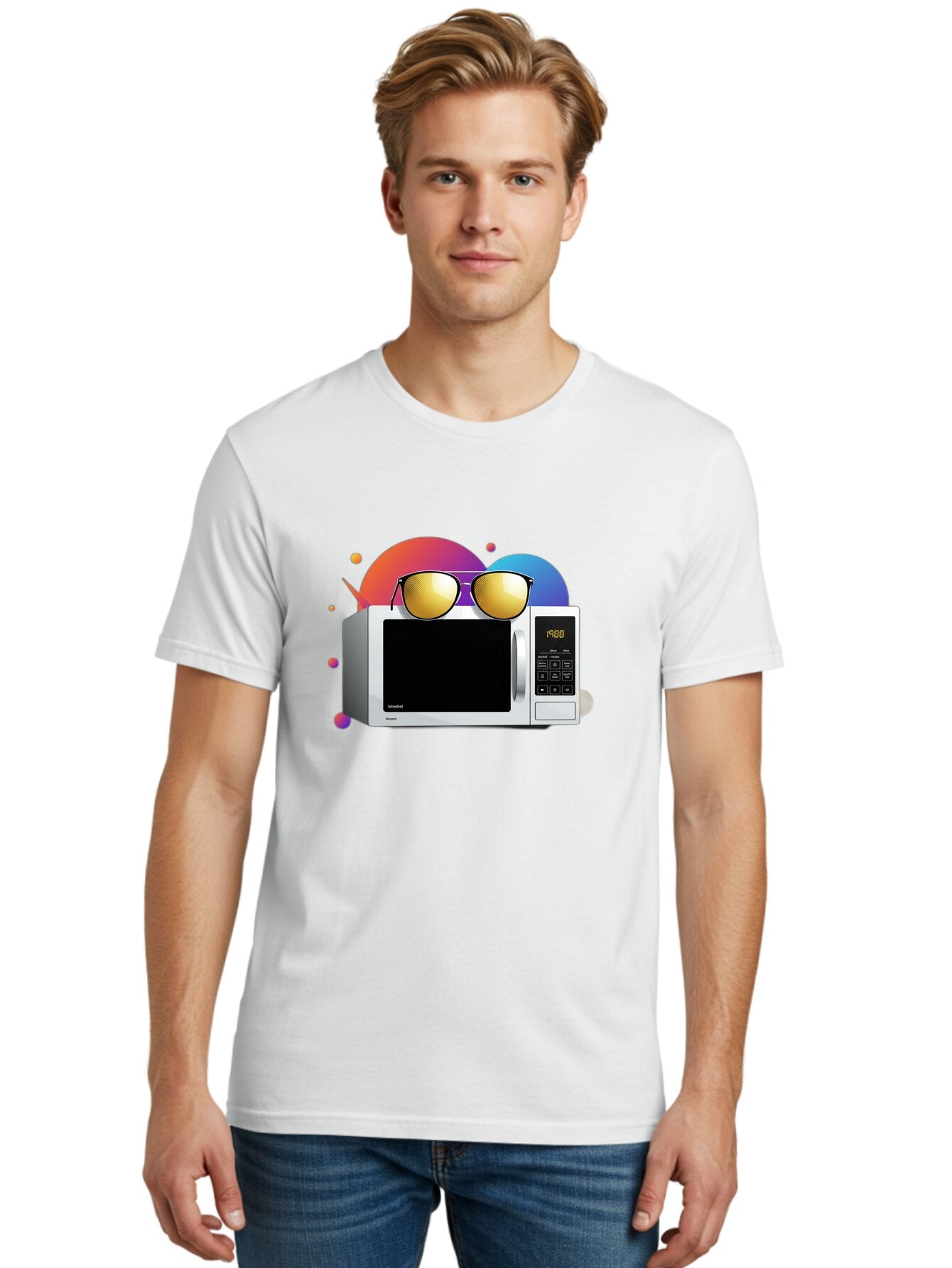 Microwave-With-Sunglasses-1 Men'S Graphic Tee, 100% Cotton, Comfortable Casual Summer Wear, Machine Washable, Vintage Camera, Old Camera, Antique Camera, Black Camera, Classic Photography, Photography Equipment, Nostalgic Device, Film Camera, Bar159 18