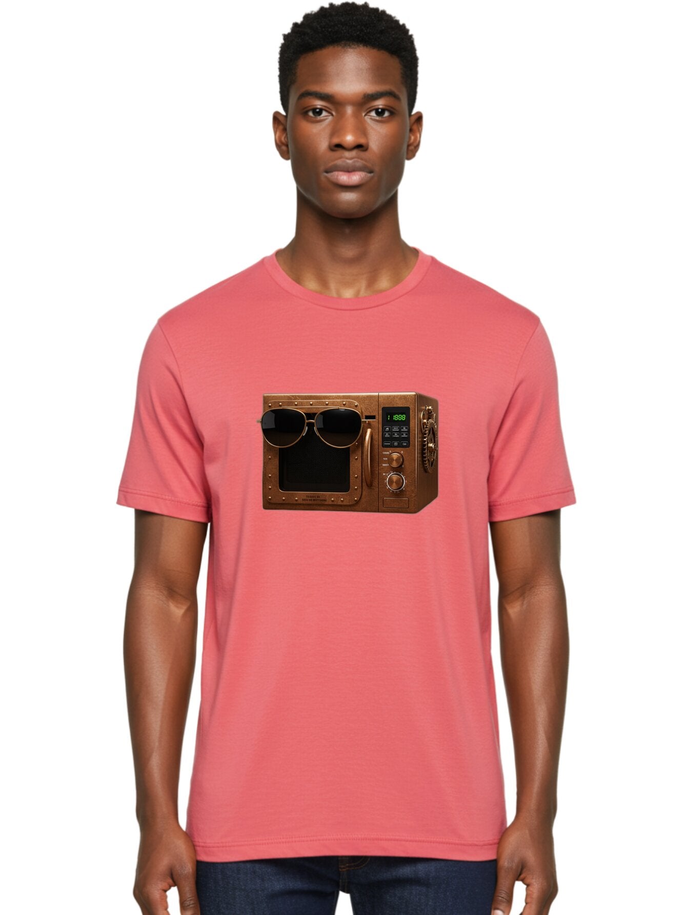 Microwave-With-Sunglasses-2 Men'S Graphic Tee, 100% Cotton, Comfortable Casual Summer Wear, Machine Washable, Vintage Camera, Old Camera, Antique Camera, Black Camera, Classic Photography, Photography Equipment, Nostalgic Device, Film Camera, Bar160 22
