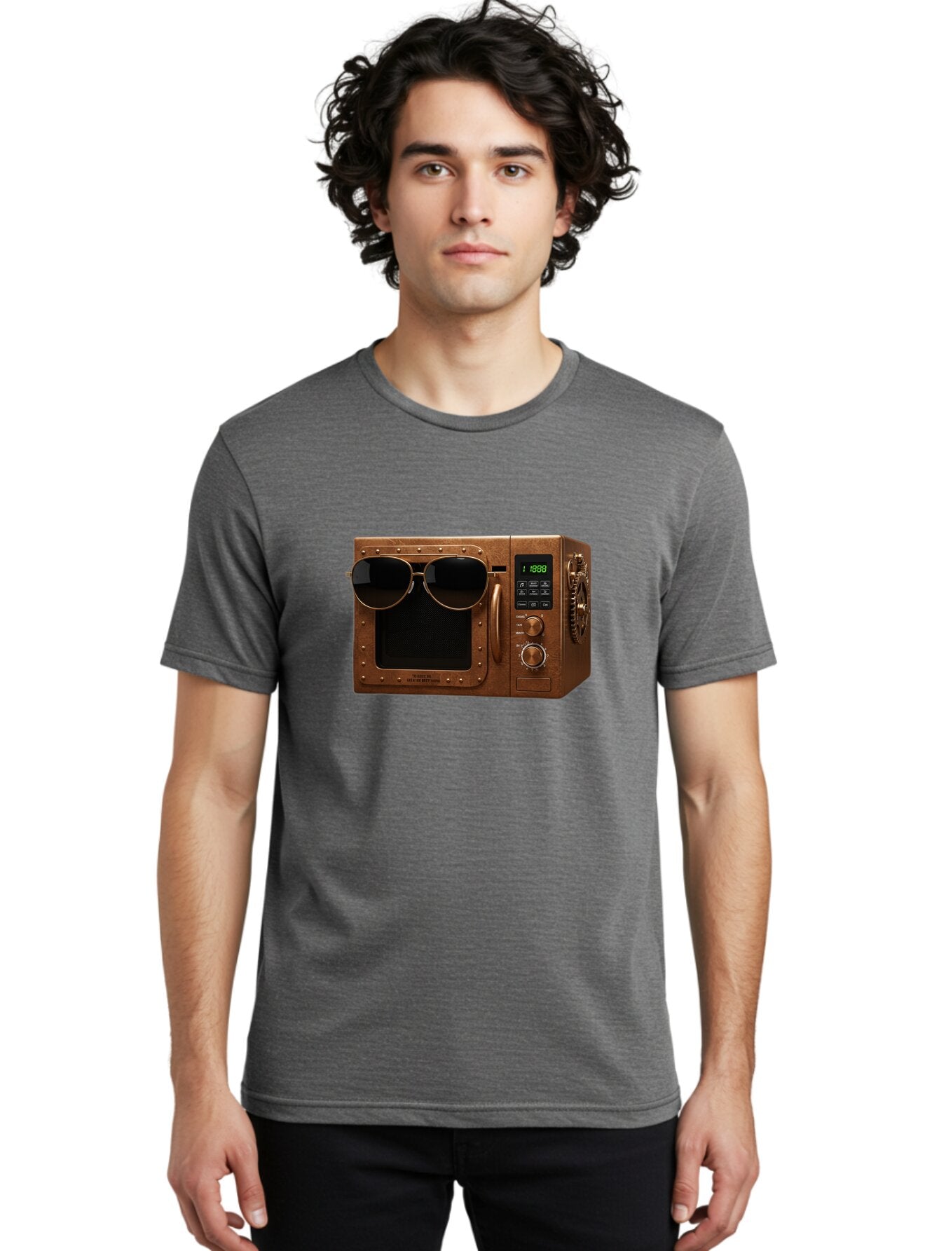Microwave-With-Sunglasses-2 Men'S Graphic Tee, 100% Cotton, Comfortable Casual Summer Wear, Machine Washable, Vintage Camera, Old Camera, Antique Camera, Black Camera, Classic Photography, Photography Equipment, Nostalgic Device, Film Camera, Bar160 29
