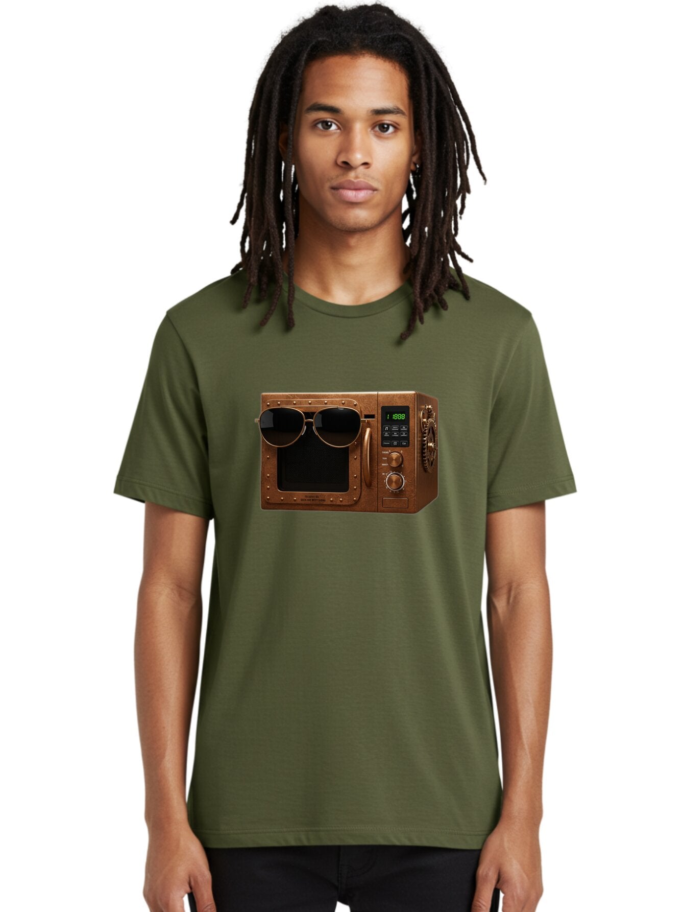 Microwave-With-Sunglasses-2 Men'S Graphic Tee, 100% Cotton, Comfortable Casual Summer Wear, Machine Washable, Vintage Camera, Old Camera, Antique Camera, Black Camera, Classic Photography, Photography Equipment, Nostalgic Device, Film Camera, Bar160 23