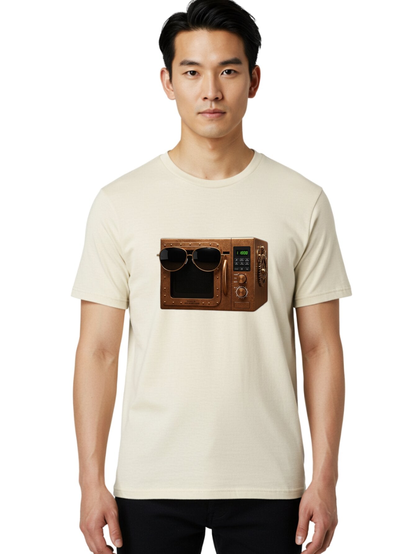 Microwave-With-Sunglasses-2 Men'S Graphic Tee, 100% Cotton, Comfortable Casual Summer Wear, Machine Washable, Vintage Camera, Old Camera, Antique Camera, Black Camera, Classic Photography, Photography Equipment, Nostalgic Device, Film Camera, Bar160 21