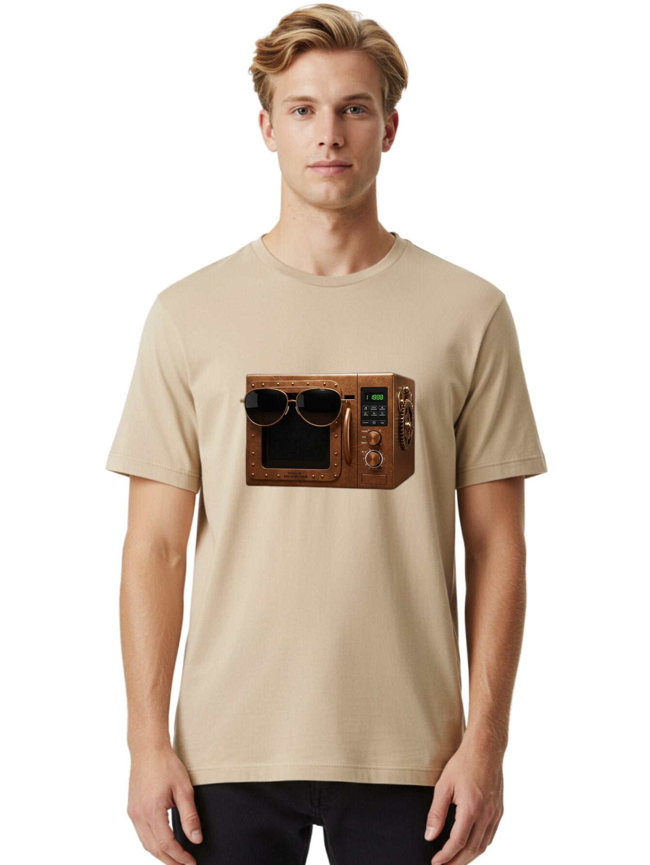 Microwave-With-Sunglasses-2 Men'S Graphic Tee, 100% Cotton, Comfortable Casual Summer Wear, Machine Washable, Vintage Camera, Old Camera, Antique Camera, Black Camera, Classic Photography, Photography Equipment, Nostalgic Device, Film Camera, Bar160 25