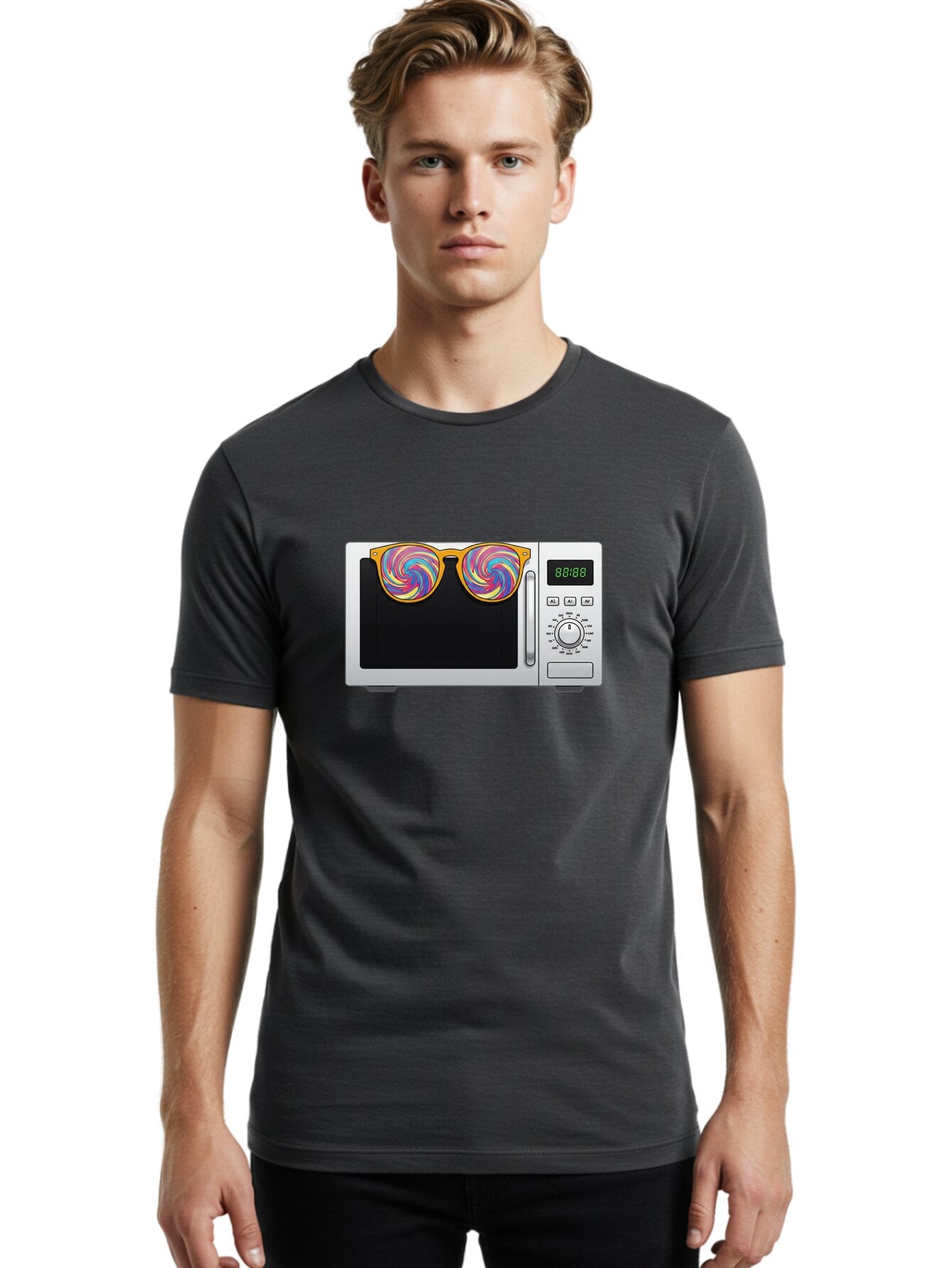 Microwave-With-Sunglasses-3 Men'S Graphic Tee, 100% Cotton, Comfortable Casual Summer Wear, Machine Washable, Vintage Camera, Old Camera, Antique Camera, Black Camera, Classic Photography, Photography Equipment, Nostalgic Device, Film Camera, Bar161 29