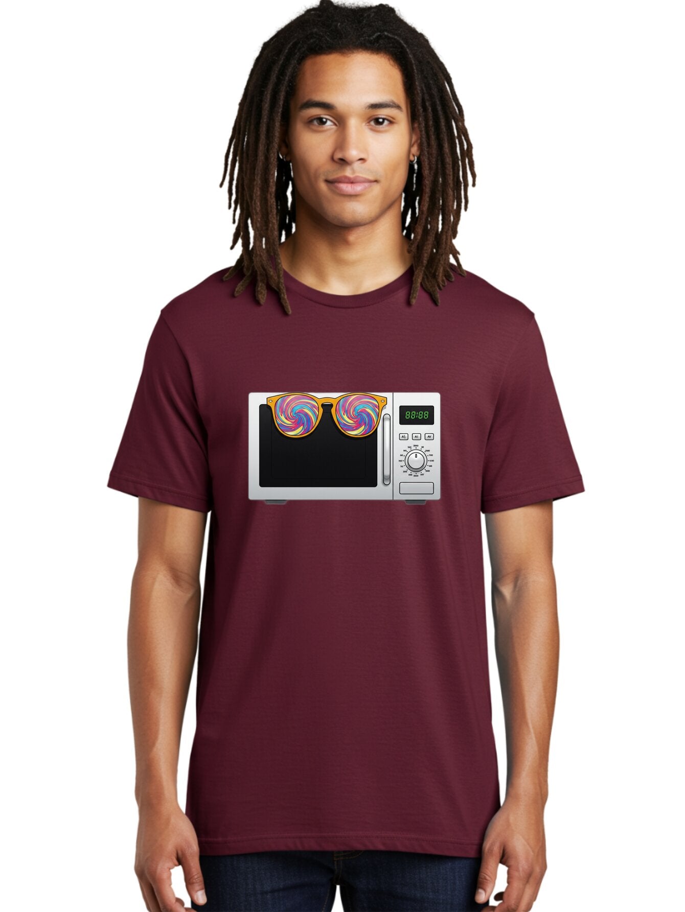 Microwave-With-Sunglasses-3 Men'S Graphic Tee, 100% Cotton, Comfortable Casual Summer Wear, Machine Washable, Vintage Camera, Old Camera, Antique Camera, Black Camera, Classic Photography, Photography Equipment, Nostalgic Device, Film Camera, Bar161 19