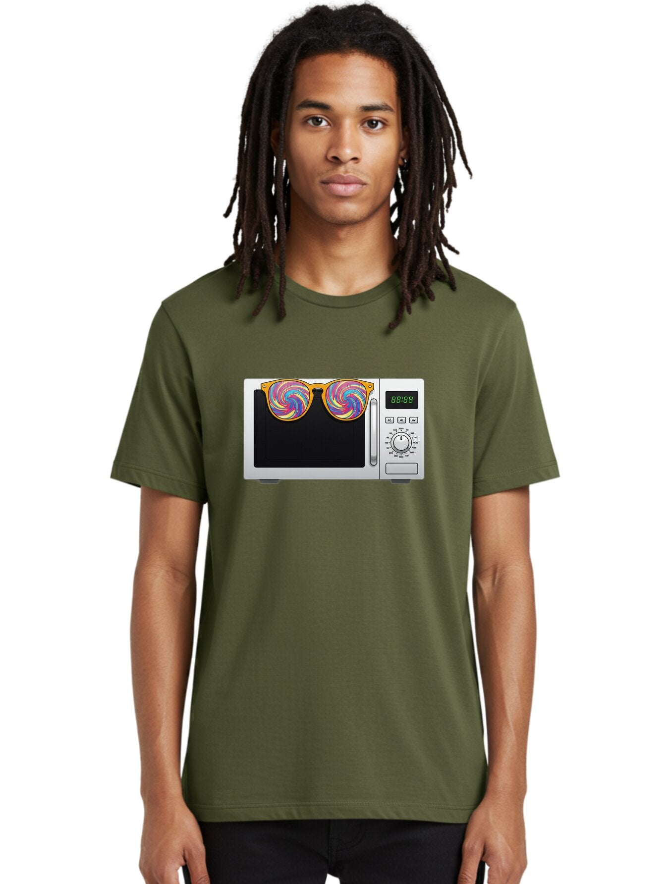 Microwave-With-Sunglasses-3 Men'S Graphic Tee, 100% Cotton, Comfortable Casual Summer Wear, Machine Washable, Vintage Camera, Old Camera, Antique Camera, Black Camera, Classic Photography, Photography Equipment, Nostalgic Device, Film Camera, Bar161 18