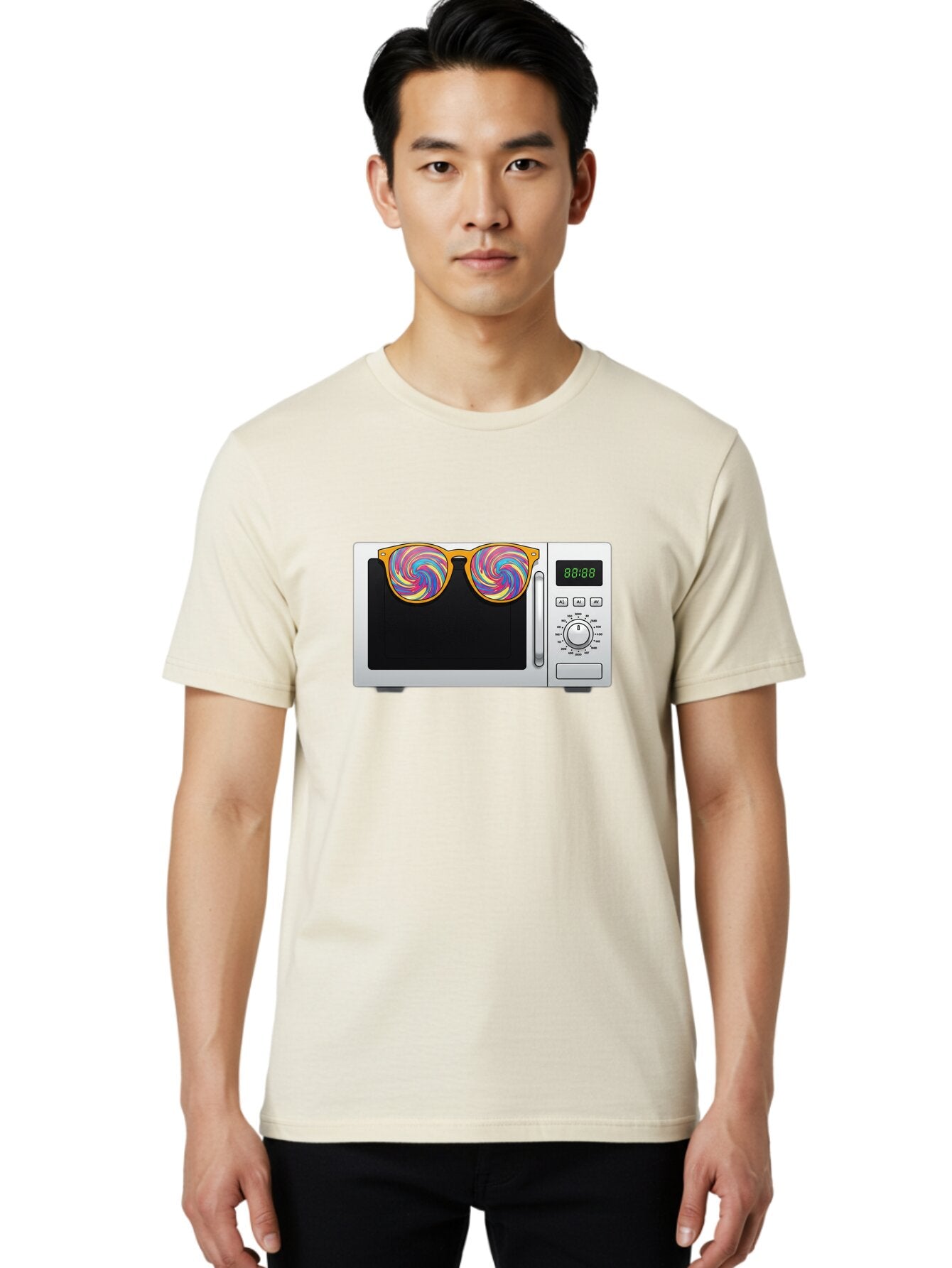 Microwave-With-Sunglasses-3 Men'S Graphic Tee, 100% Cotton, Comfortable Casual Summer Wear, Machine Washable, Vintage Camera, Old Camera, Antique Camera, Black Camera, Classic Photography, Photography Equipment, Nostalgic Device, Film Camera, Bar161 24
