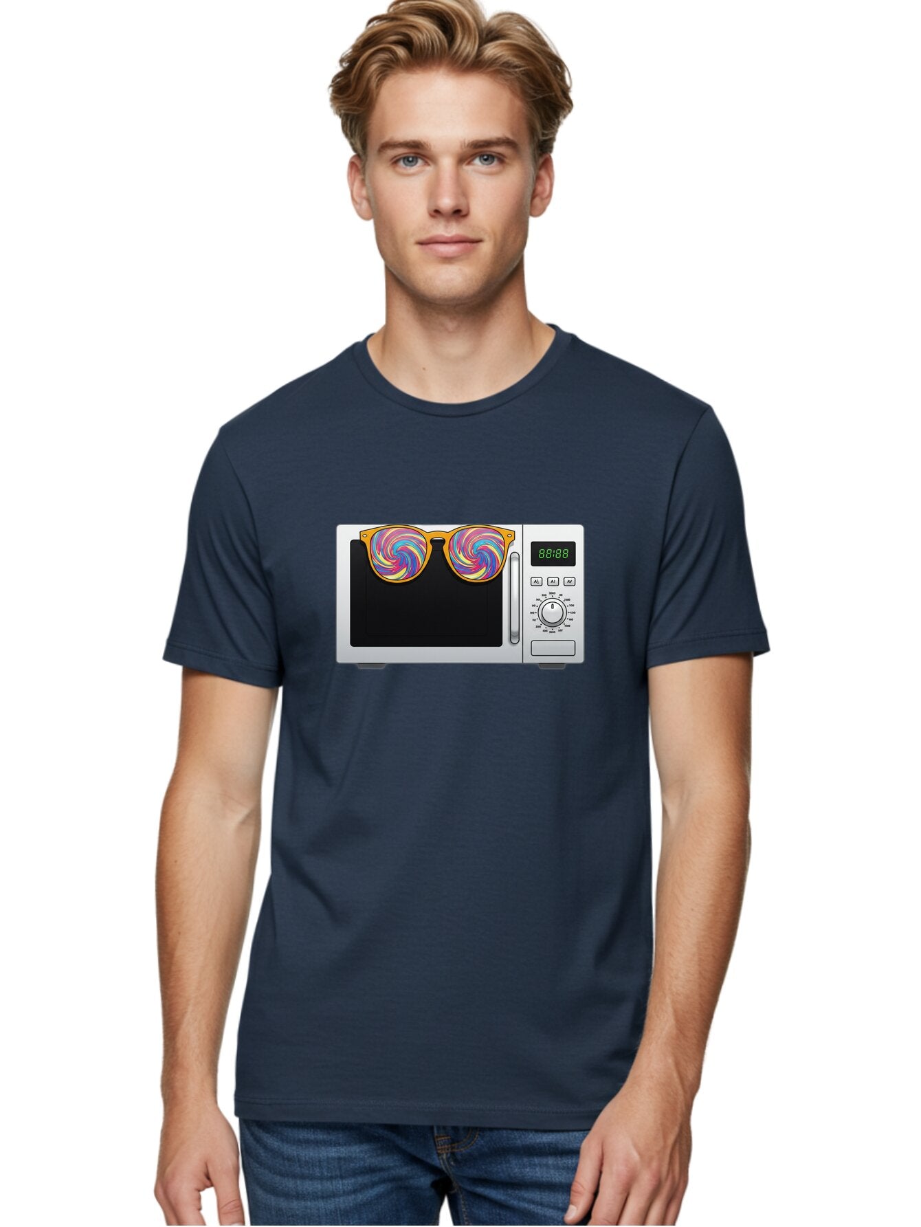 Microwave-With-Sunglasses-3 Men'S Graphic Tee, 100% Cotton, Comfortable Casual Summer Wear, Machine Washable, Vintage Camera, Old Camera, Antique Camera, Black Camera, Classic Photography, Photography Equipment, Nostalgic Device, Film Camera, Bar161 27