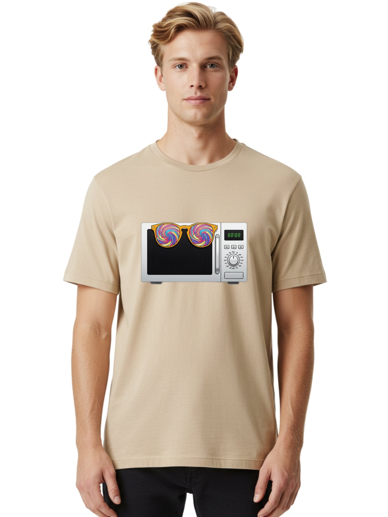 Microwave-With-Sunglasses-3 Men'S Graphic Tee, 100% Cotton, Comfortable Casual Summer Wear, Machine Washable, Vintage Camera, Old Camera, Antique Camera, Black Camera, Classic Photography, Photography Equipment, Nostalgic Device, Film Camera, Bar161 23