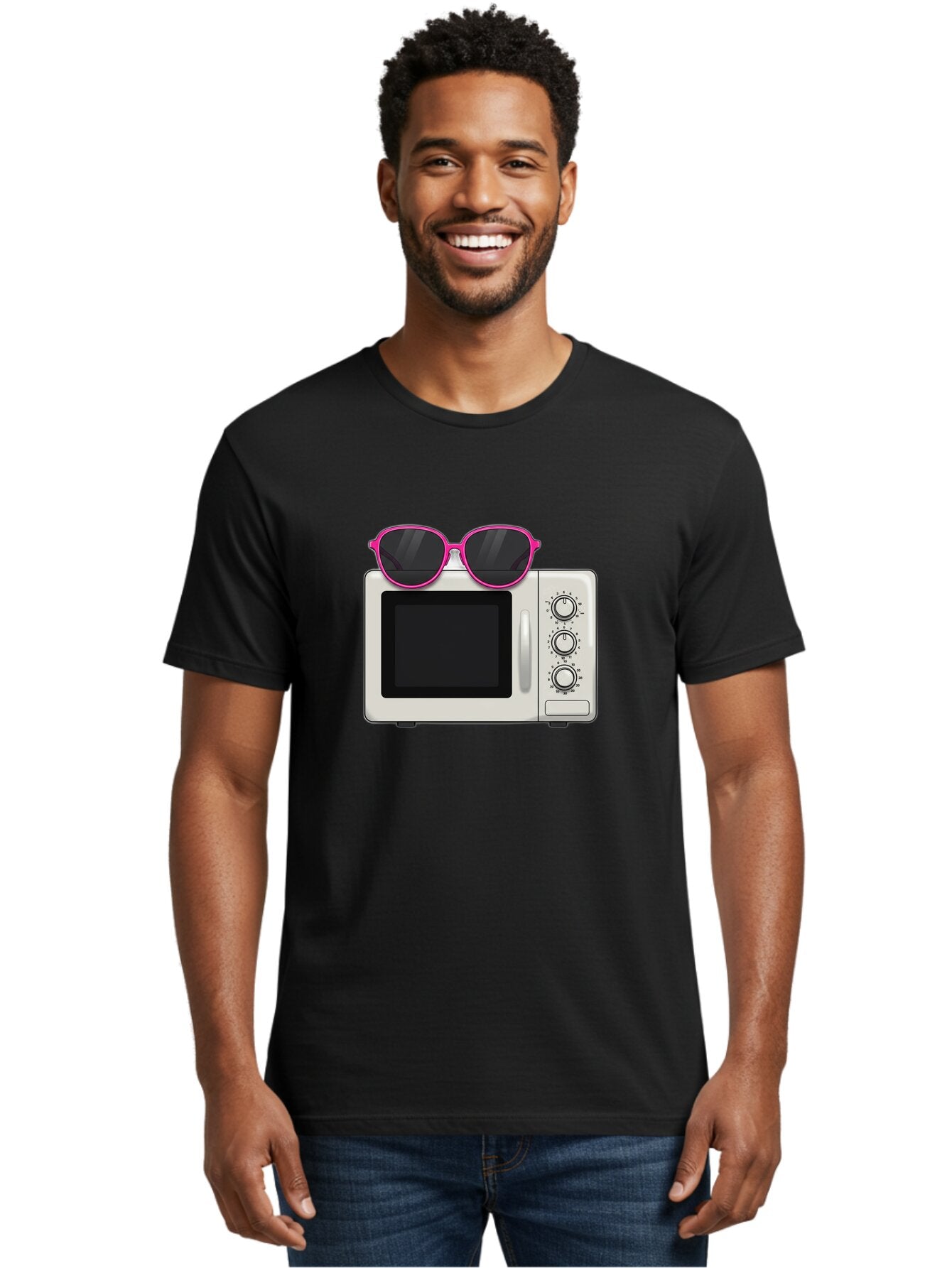 Microwave-With-Sunglasses Men'S Graphic Tee, 100% Cotton, Comfortable Casual Summer Wear, Machine Washable, Vintage Camera, Old Camera, Antique Camera, Black Camera, Classic Photography, Photography Equipment, Nostalgic Device, Film Camera, Bar162 25