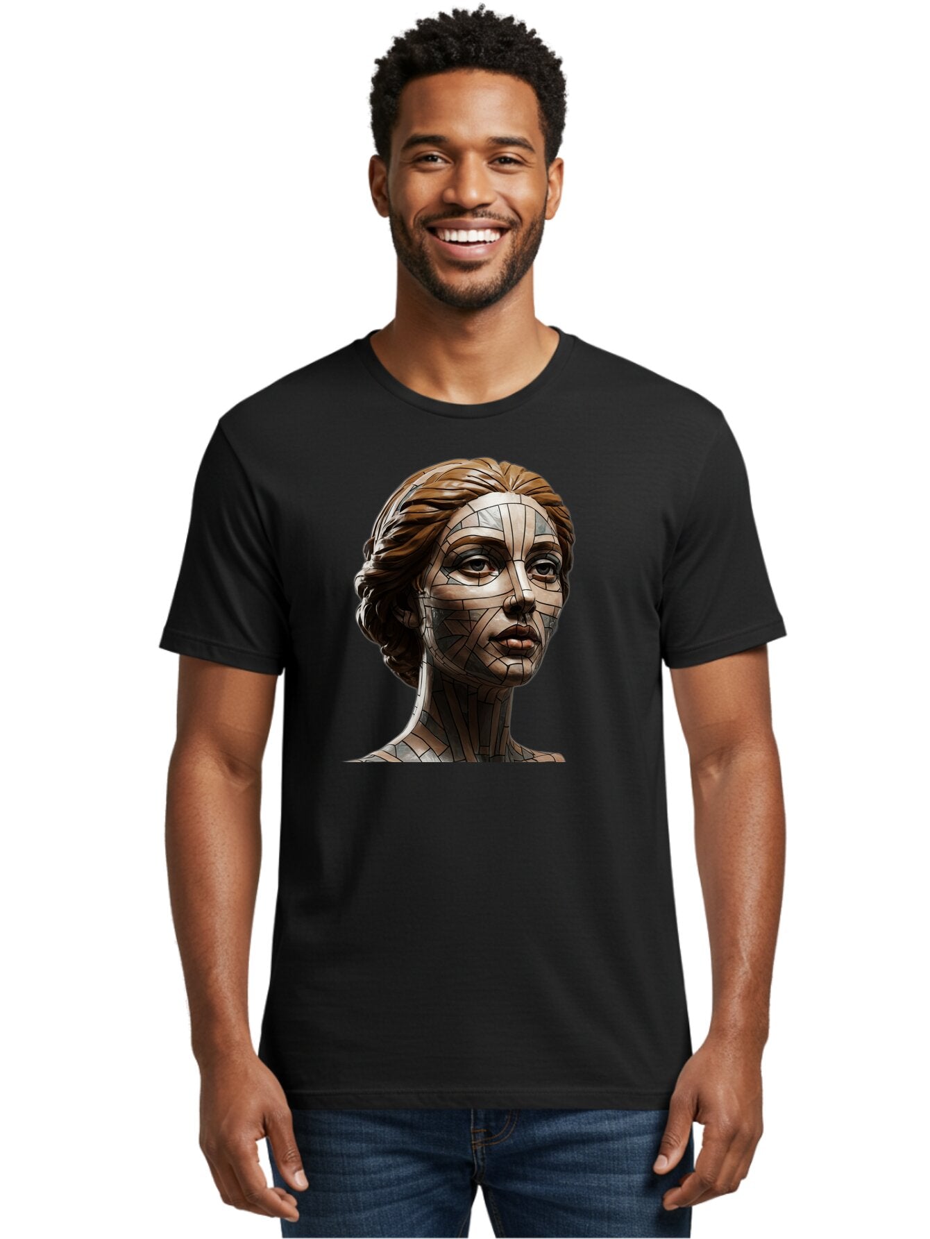 Mosaic-Woman-Portrait Men'S Graphic Tee, 100% Cotton, Comfortable Casual Summer Wear, Machine Washable, Vintage Camera, Old Camera, Antique Camera, Black Camera, Classic Photography, Photography Equipment, Nostalgic Device, Film Camera, Bar179 27