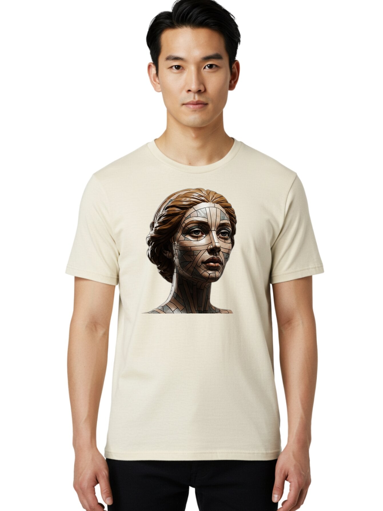 Mosaic-Woman-Portrait Men'S Graphic Tee, 100% Cotton, Comfortable Casual Summer Wear, Machine Washable, Vintage Camera, Old Camera, Antique Camera, Black Camera, Classic Photography, Photography Equipment, Nostalgic Device, Film Camera, Bar179 17