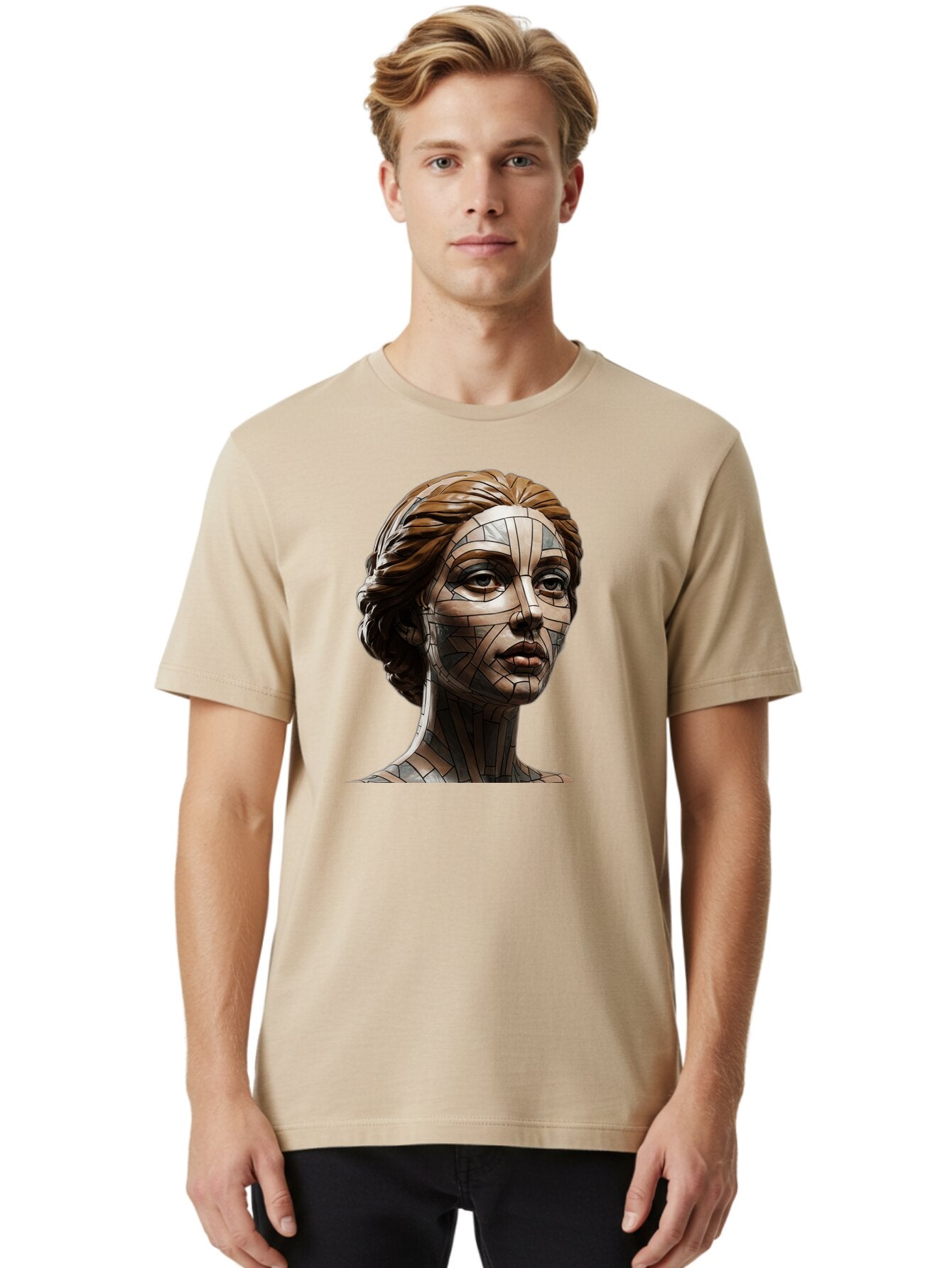 Mosaic-Woman-Portrait Men'S Graphic Tee, 100% Cotton, Comfortable Casual Summer Wear, Machine Washable, Vintage Camera, Old Camera, Antique Camera, Black Camera, Classic Photography, Photography Equipment, Nostalgic Device, Film Camera, Bar179 16