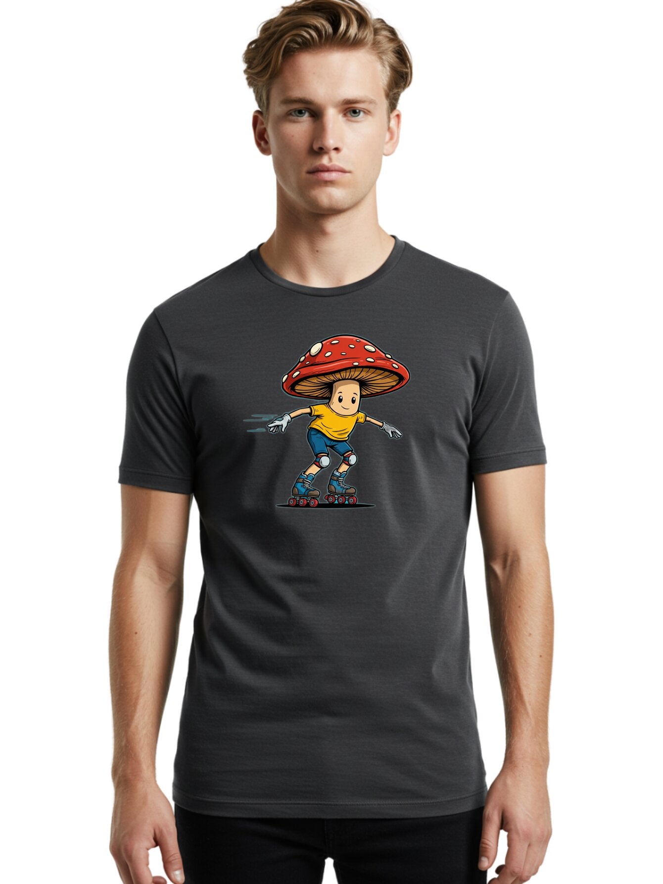 Mushroom-Boy-Skating Men'S Graphic Tee, 100% Cotton, Comfortable Casual Summer Wear, Machine Washable, Vintage Camera, Old Camera, Antique Camera, Black Camera, Classic Photography, Photography Equipment, Nostalgic Device, Film Camera, Bar185 24