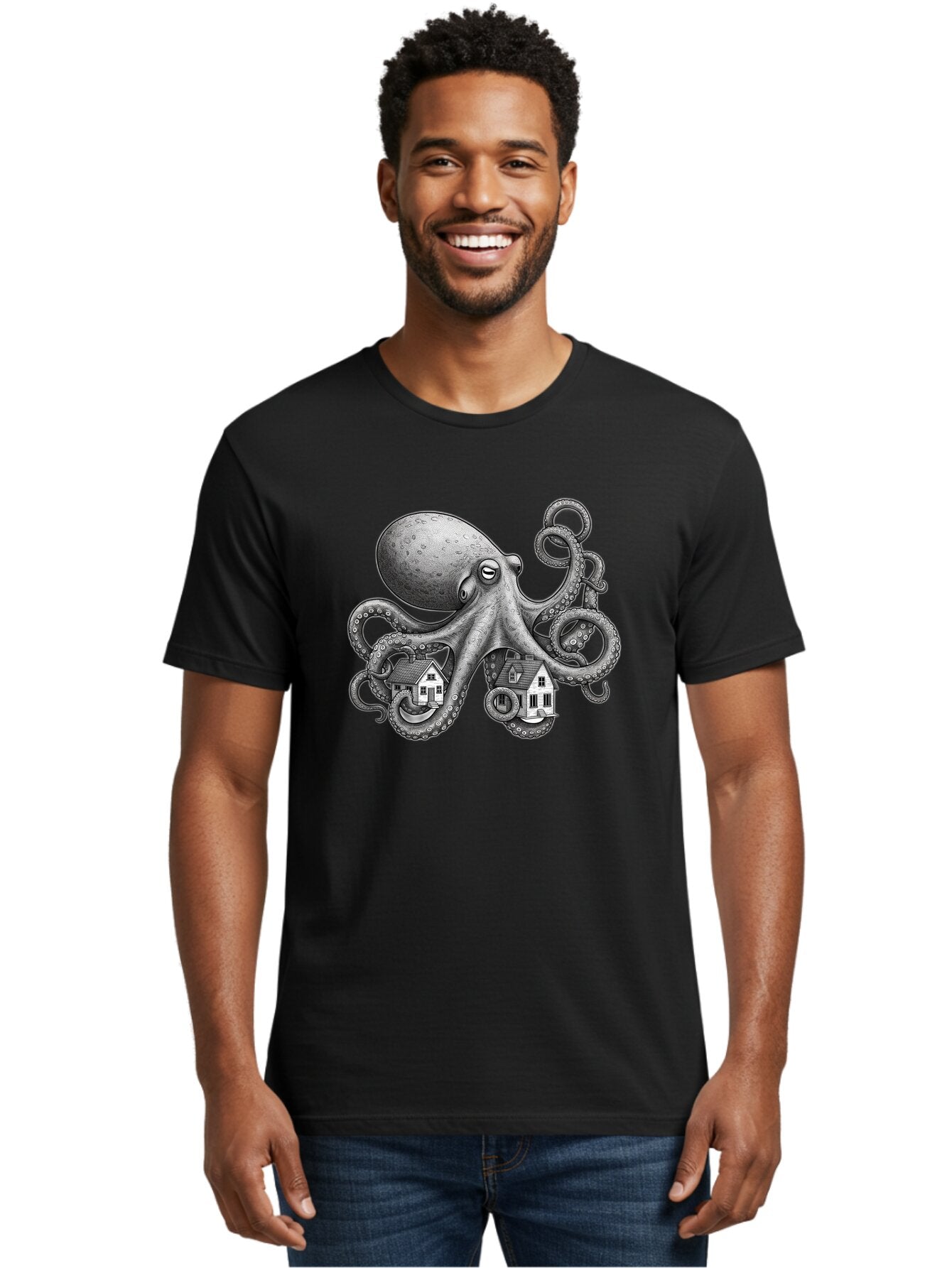 Octopus-Holding-Houses Men'S Graphic Tee, 100% Cotton, Comfortable Casual Summer Wear, Machine Washable, Vintage Camera, Old Camera, Antique Camera, Black Camera, Classic Photography, Photography Equipment, Nostalgic Device, Film Camera, Bar215 29