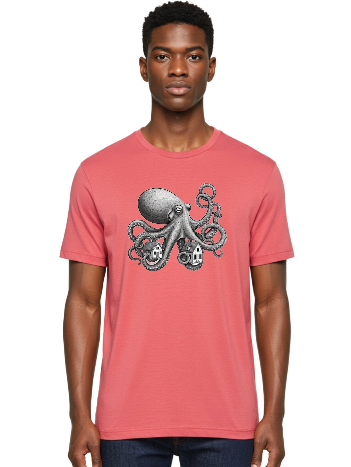Octopus-Holding-Houses Men'S Graphic Tee, 100% Cotton, Comfortable Casual Summer Wear, Machine Washable, Vintage Camera, Old Camera, Antique Camera, Black Camera, Classic Photography, Photography Equipment, Nostalgic Device, Film Camera, Bar215 17
