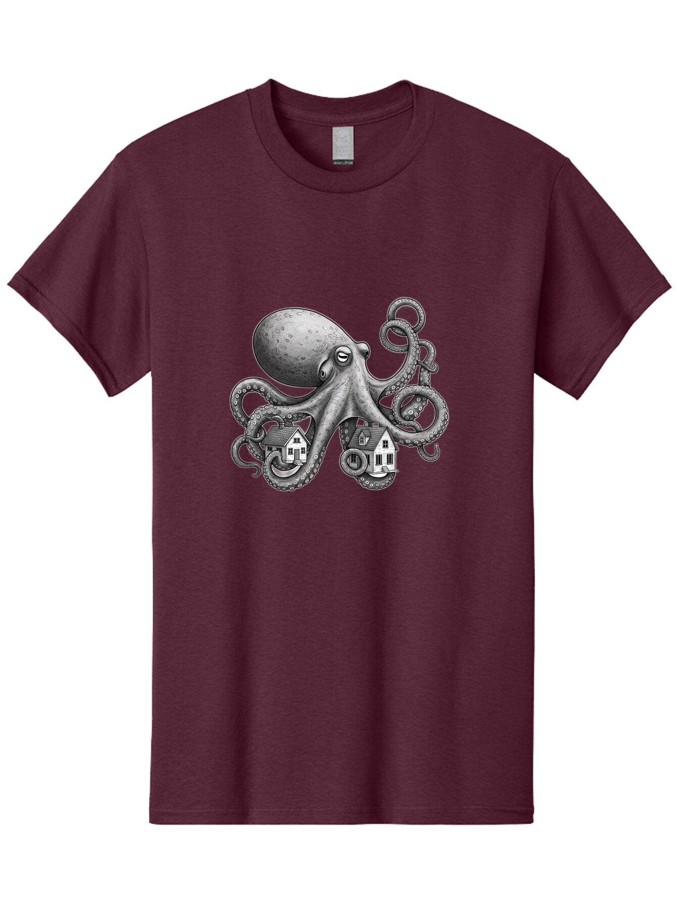 Octopus-Holding-Houses Men'S Graphic Tee, 100% Cotton, Comfortable Casual Summer Wear, Machine Washable, Vintage Camera, Old Camera, Antique Camera, Black Camera, Classic Photography, Photography Equipment, Nostalgic Device, Film Camera, Bar215 2