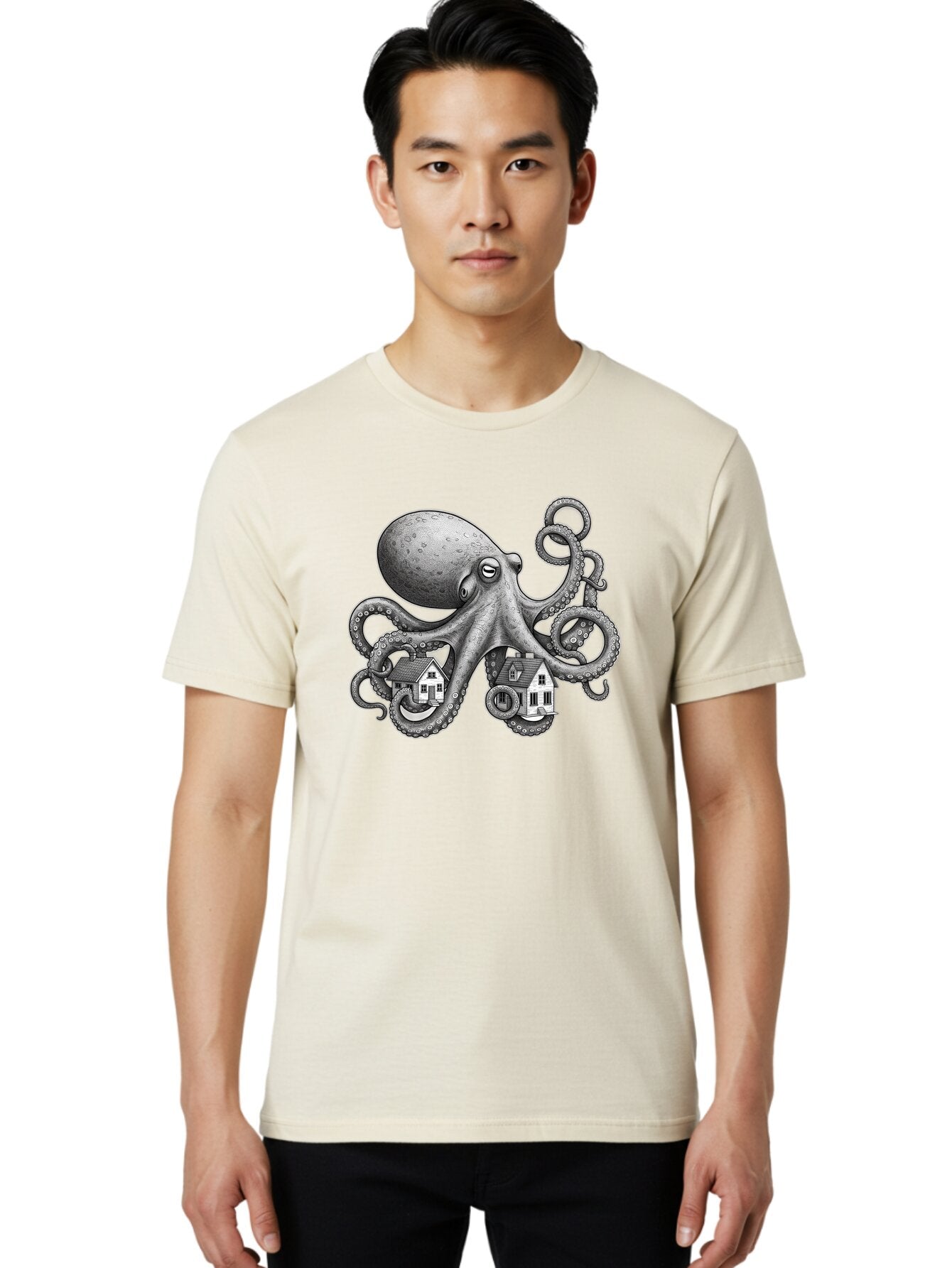Octopus-Holding-Houses Men'S Graphic Tee, 100% Cotton, Comfortable Casual Summer Wear, Machine Washable, Vintage Camera, Old Camera, Antique Camera, Black Camera, Classic Photography, Photography Equipment, Nostalgic Device, Film Camera, Bar215 24