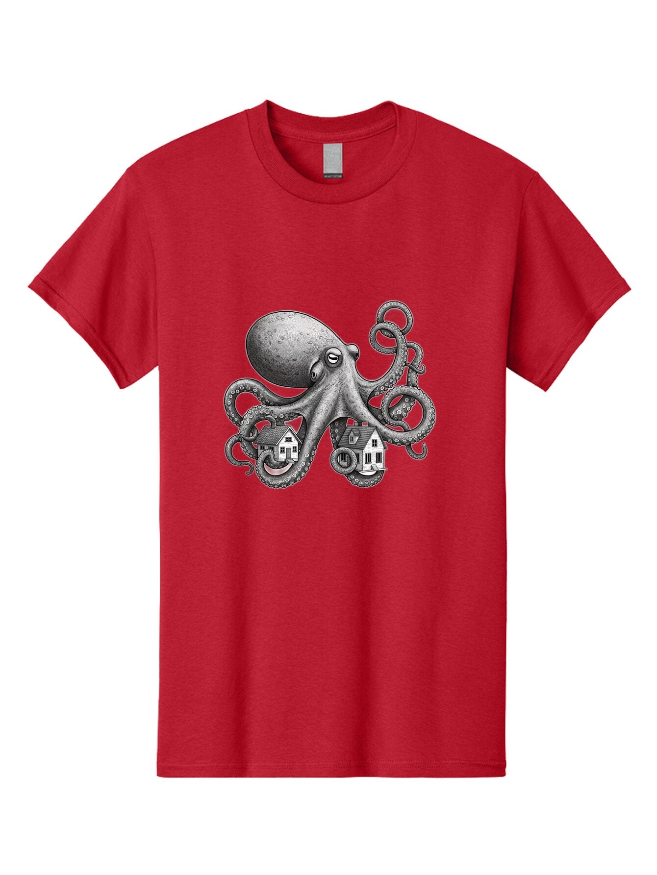 Octopus-Holding-Houses Men'S Graphic Tee, 100% Cotton, Comfortable Casual Summer Wear, Machine Washable, Vintage Camera, Old Camera, Antique Camera, Black Camera, Classic Photography, Photography Equipment, Nostalgic Device, Film Camera, Bar215 13