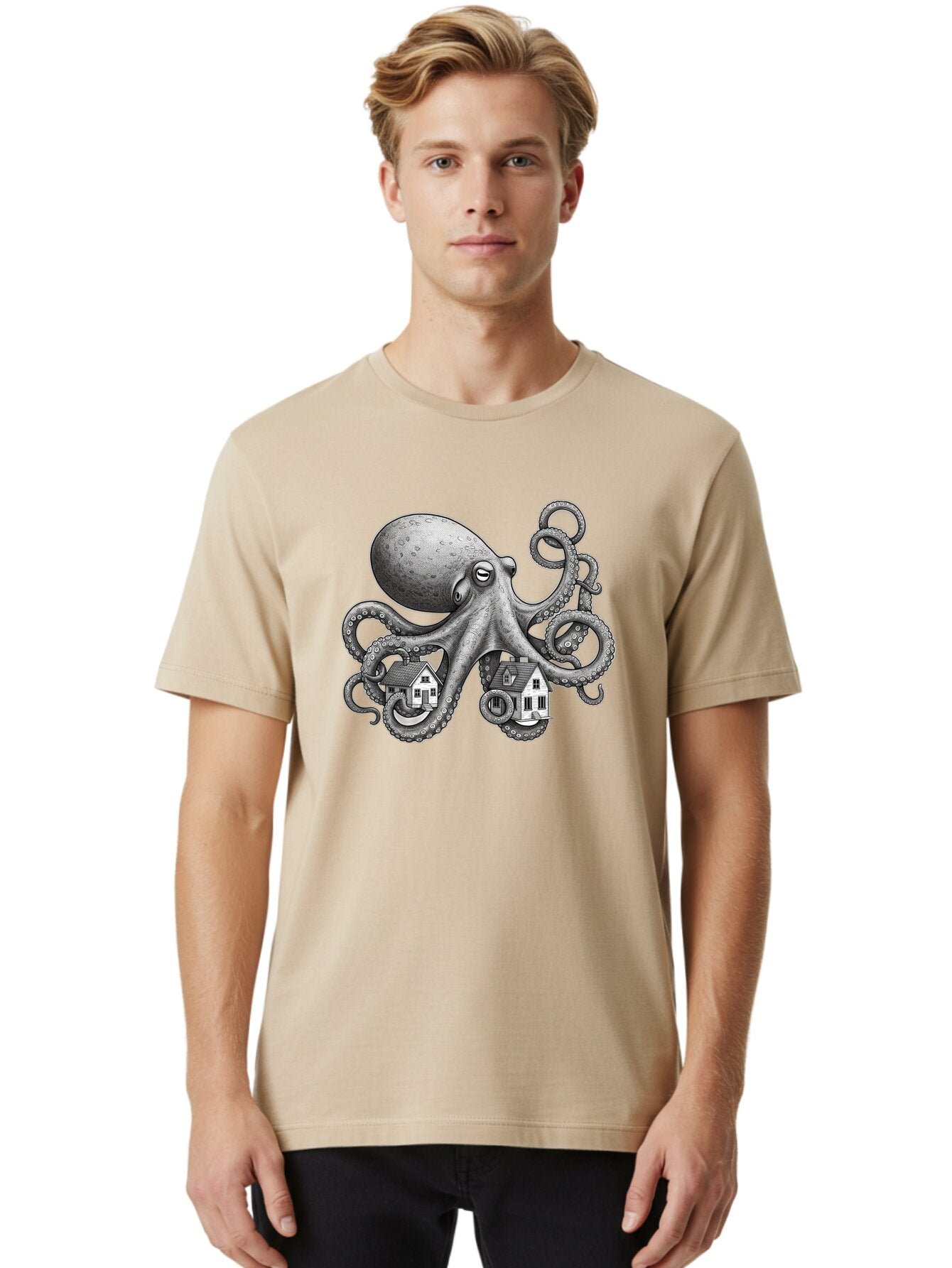 Octopus-Holding-Houses Men'S Graphic Tee, 100% Cotton, Comfortable Casual Summer Wear, Machine Washable, Vintage Camera, Old Camera, Antique Camera, Black Camera, Classic Photography, Photography Equipment, Nostalgic Device, Film Camera, Bar215 23