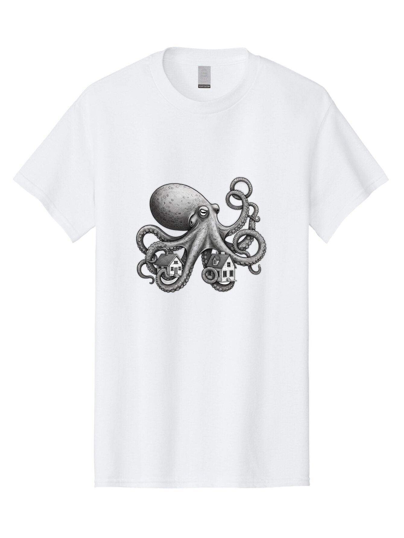 Octopus-Holding-Houses Men'S Graphic Tee, 100% Cotton, Comfortable Casual Summer Wear, Machine Washable, Vintage Camera, Old Camera, Antique Camera, Black Camera, Classic Photography, Photography Equipment, Nostalgic Device, Film Camera, Bar215 9