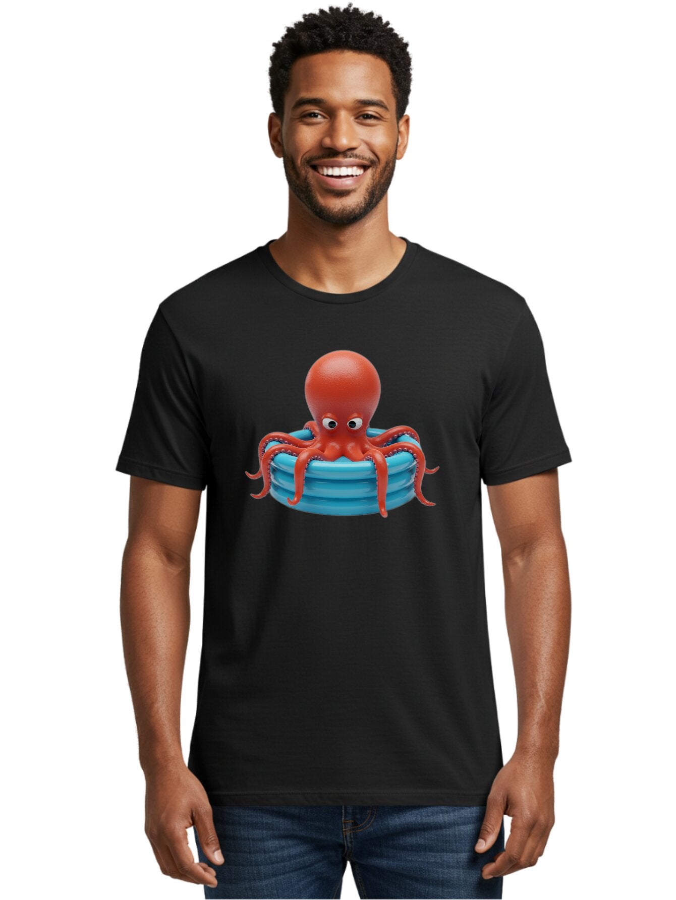 Octopus-In-Inflatable-Ring Men'S Graphic Tee, 100% Cotton, Comfortable Casual Summer Wear, Machine Washable, Vintage Camera, Old Camera, Antique Camera, Black Camera, Classic Photography, Photography Equipment, Nostalgic Device, Film Camera, Bar216 21