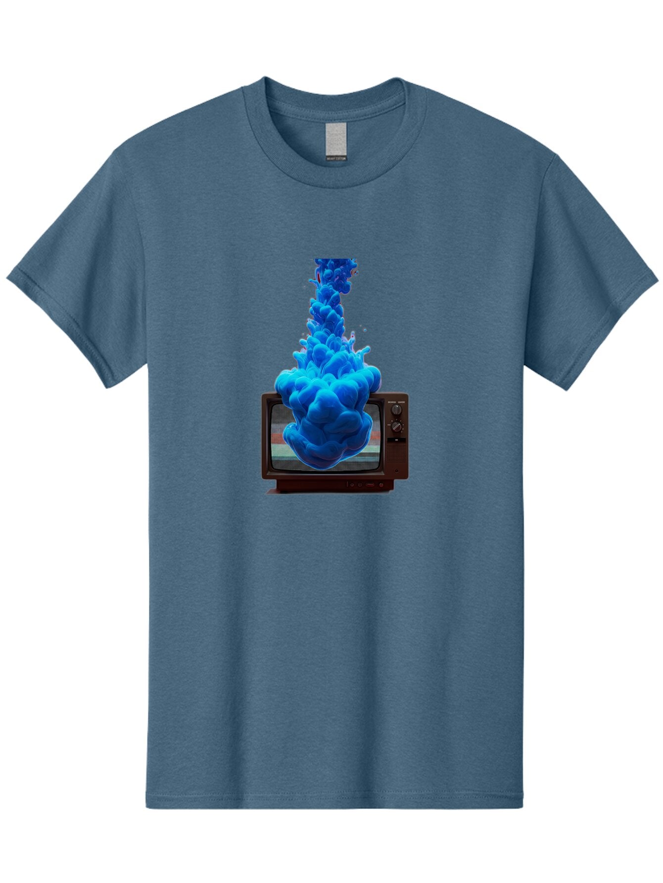 Old-Tv-With-Blue-Splash Men'S Graphic Tee, 100% Cotton, Comfortable Casual Summer Wear, Machine Washable, Vintage Camera, Old Camera, Antique Camera, Black Camera, Classic Photography, Photography Equipment, Nostalgic Device, Film Camera, Bar224 8