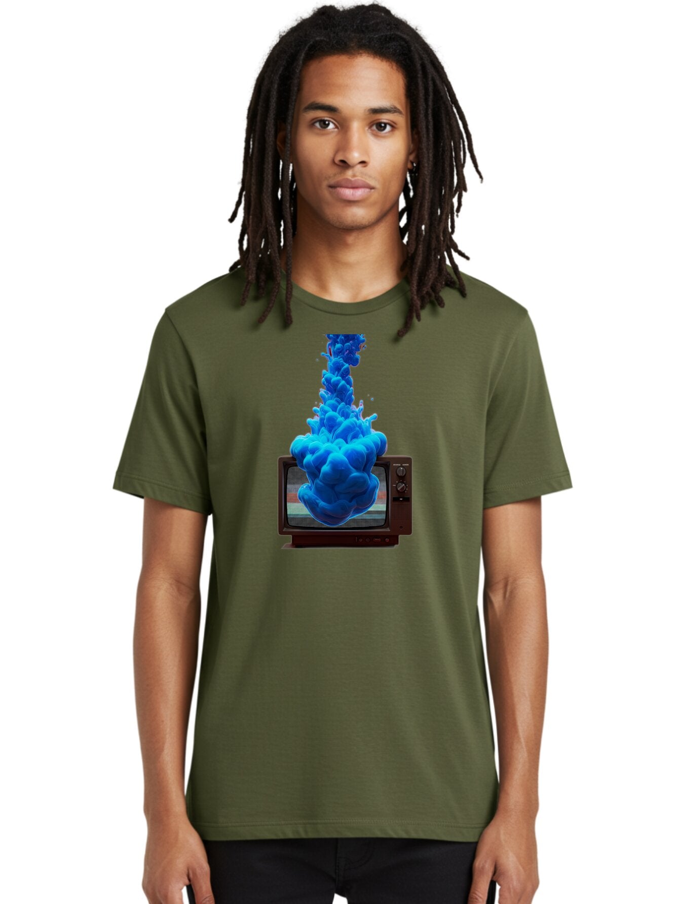 Old-Tv-With-Blue-Splash Men'S Graphic Tee, 100% Cotton, Comfortable Casual Summer Wear, Machine Washable, Vintage Camera, Old Camera, Antique Camera, Black Camera, Classic Photography, Photography Equipment, Nostalgic Device, Film Camera, Bar224 27