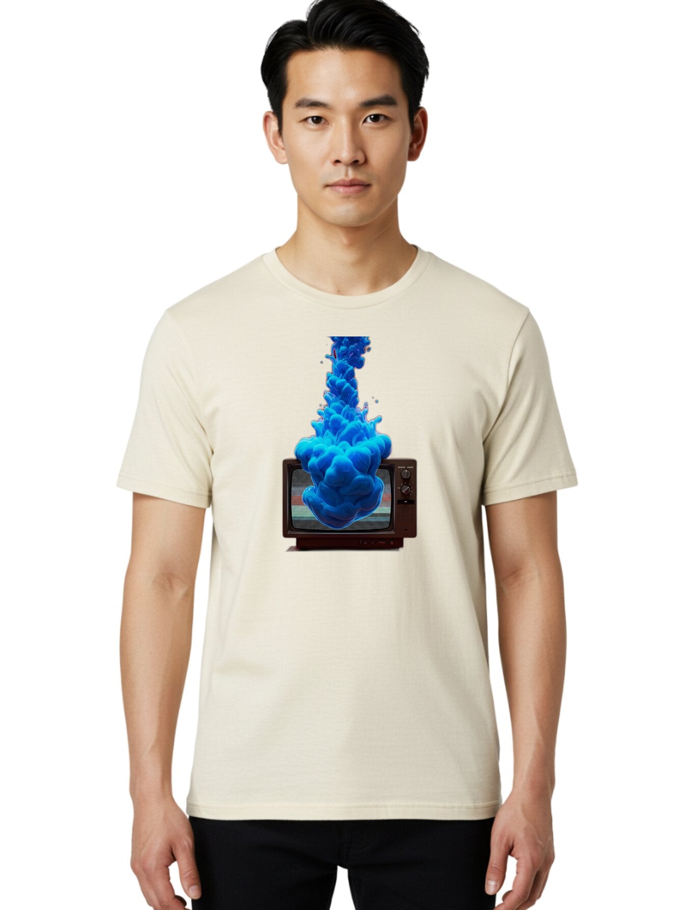 Old-Tv-With-Blue-Splash Men'S Graphic Tee, 100% Cotton, Comfortable Casual Summer Wear, Machine Washable, Vintage Camera, Old Camera, Antique Camera, Black Camera, Classic Photography, Photography Equipment, Nostalgic Device, Film Camera, Bar224 22