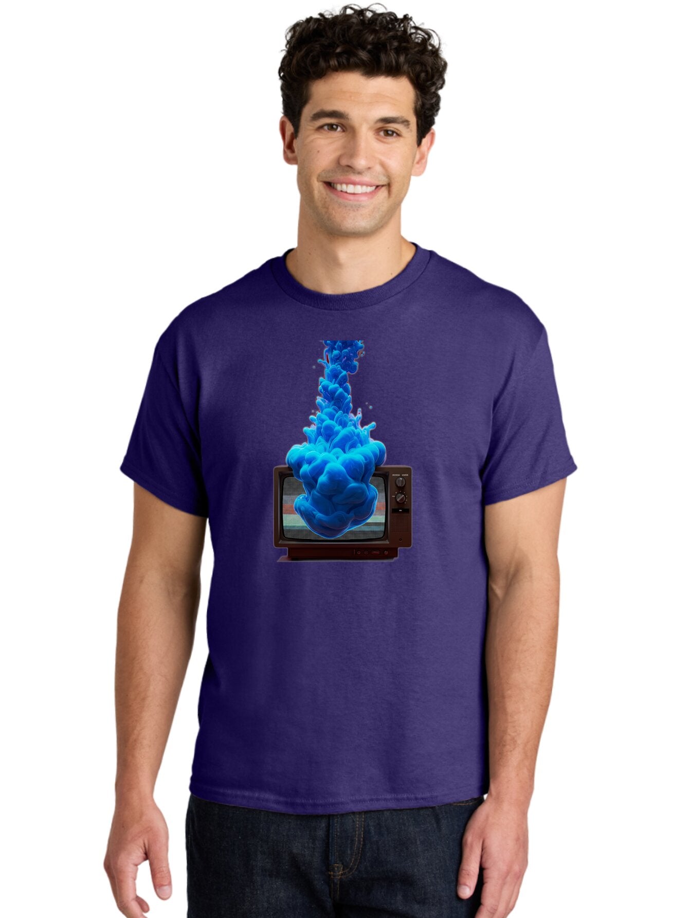 Old-Tv-With-Blue-Splash Men'S Graphic Tee, 100% Cotton, Comfortable Casual Summer Wear, Machine Washable, Vintage Camera, Old Camera, Antique Camera, Black Camera, Classic Photography, Photography Equipment, Nostalgic Device, Film Camera, Bar224 20