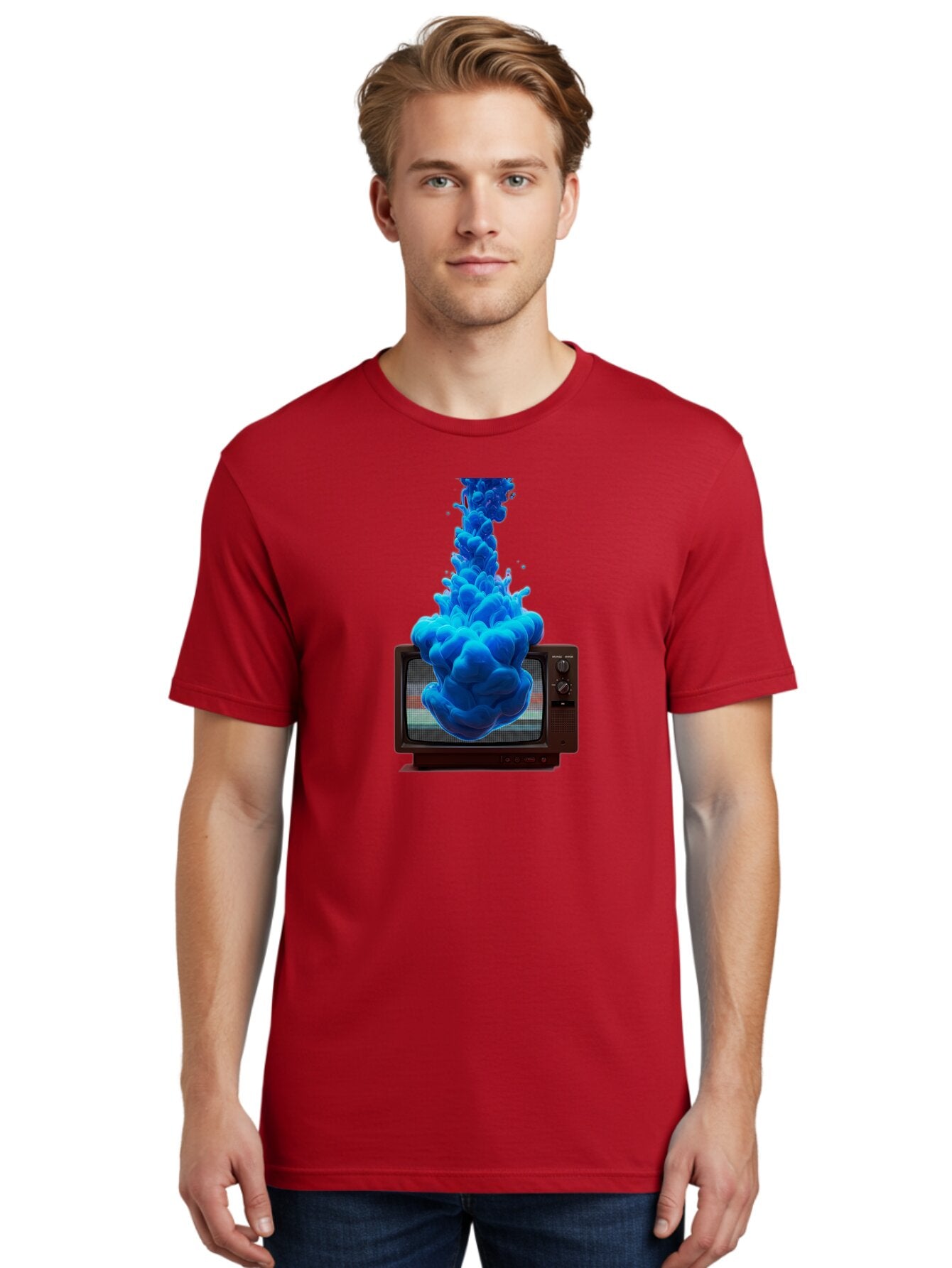 Old-Tv-With-Blue-Splash Men'S Graphic Tee, 100% Cotton, Comfortable Casual Summer Wear, Machine Washable, Vintage Camera, Old Camera, Antique Camera, Black Camera, Classic Photography, Photography Equipment, Nostalgic Device, Film Camera, Bar224 17