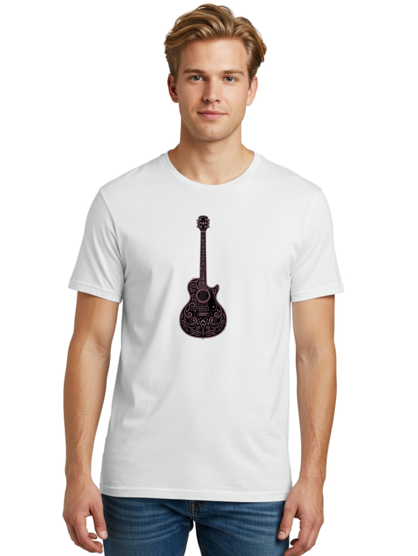Ornate-Guitar-1 Men'S Graphic Tee, 100% Cotton, Comfortable Casual Summer Wear, Machine Washable, Vintage Camera, Old Camera, Antique Camera, Black Camera, Classic Photography, Photography Equipment, Nostalgic Device, Film Camera, Camera Art Bar234 25