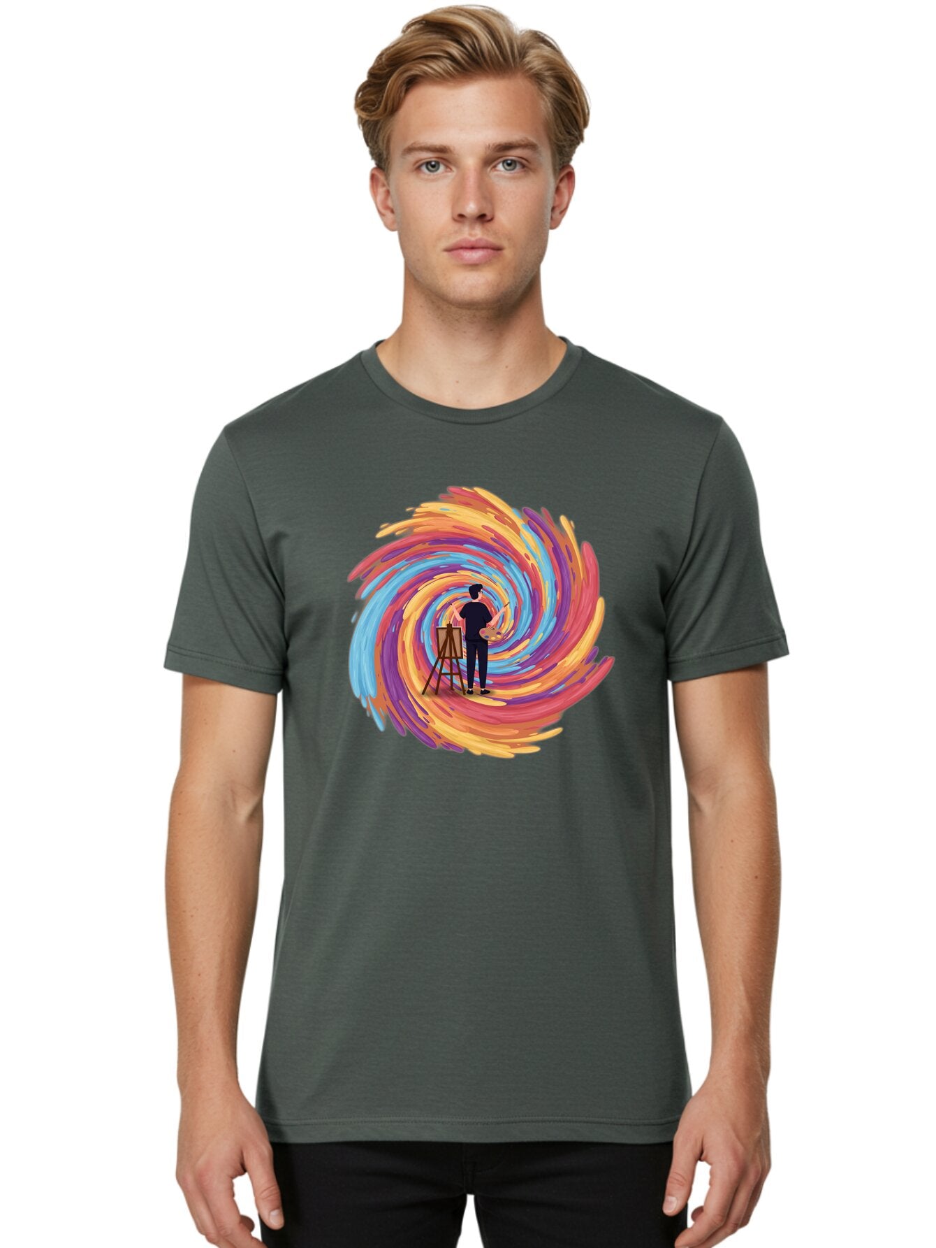 Painter-With-Swirling-Brushstrokes Men'S Graphic Tee, 100% Cotton, Comfortable Casual Summer Wear, Machine Washable, Vintage Camera, Old Camera, Antique Camera, Black Camera, Classic Photography, Photography Equipment, Nostalgic Device, Bar240 27