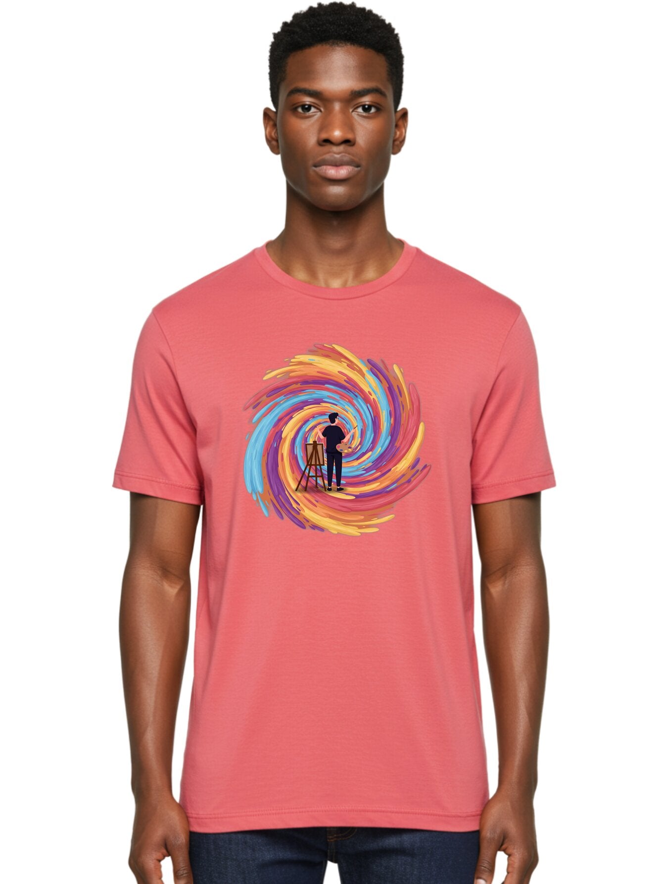 Painter-With-Swirling-Brushstrokes Men'S Graphic Tee, 100% Cotton, Comfortable Casual Summer Wear, Machine Washable, Vintage Camera, Old Camera, Antique Camera, Black Camera, Classic Photography, Photography Equipment, Nostalgic Device, Bar240 21