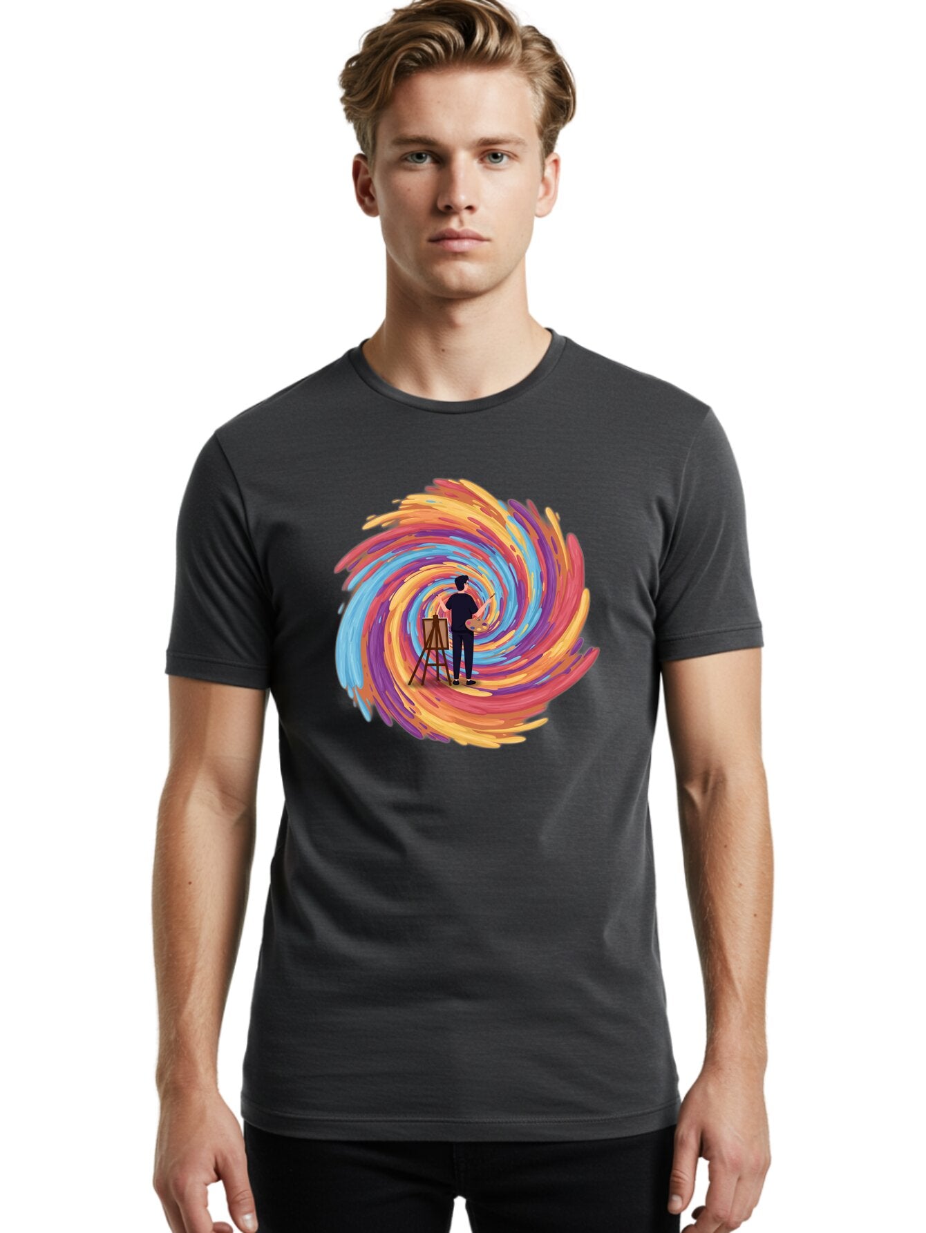 Painter-With-Swirling-Brushstrokes Men'S Graphic Tee, 100% Cotton, Comfortable Casual Summer Wear, Machine Washable, Vintage Camera, Old Camera, Antique Camera, Black Camera, Classic Photography, Photography Equipment, Nostalgic Device, Bar240 17