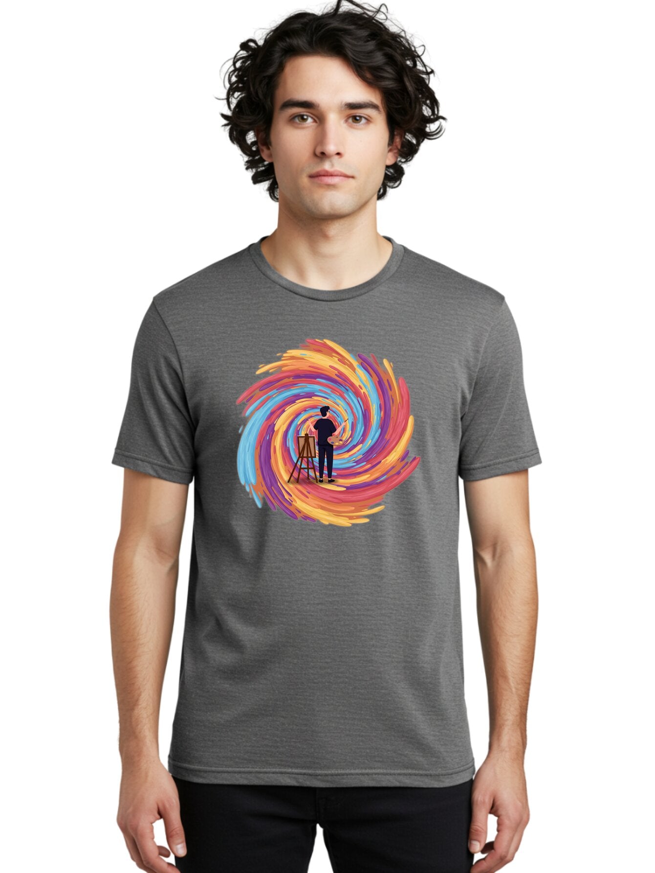 Painter-With-Swirling-Brushstrokes Men'S Graphic Tee, 100% Cotton, Comfortable Casual Summer Wear, Machine Washable, Vintage Camera, Old Camera, Antique Camera, Black Camera, Classic Photography, Photography Equipment, Nostalgic Device, Bar240 24
