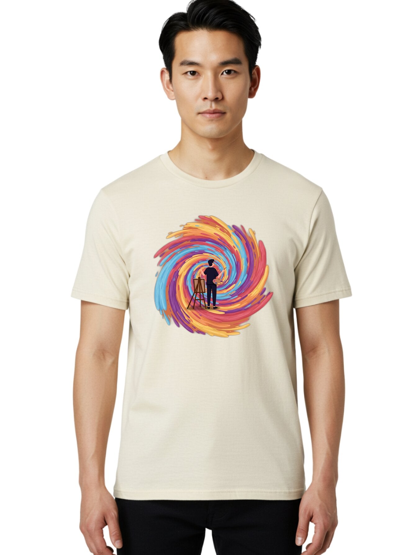 Painter-With-Swirling-Brushstrokes Men'S Graphic Tee, 100% Cotton, Comfortable Casual Summer Wear, Machine Washable, Vintage Camera, Old Camera, Antique Camera, Black Camera, Classic Photography, Photography Equipment, Nostalgic Device, Bar240 29