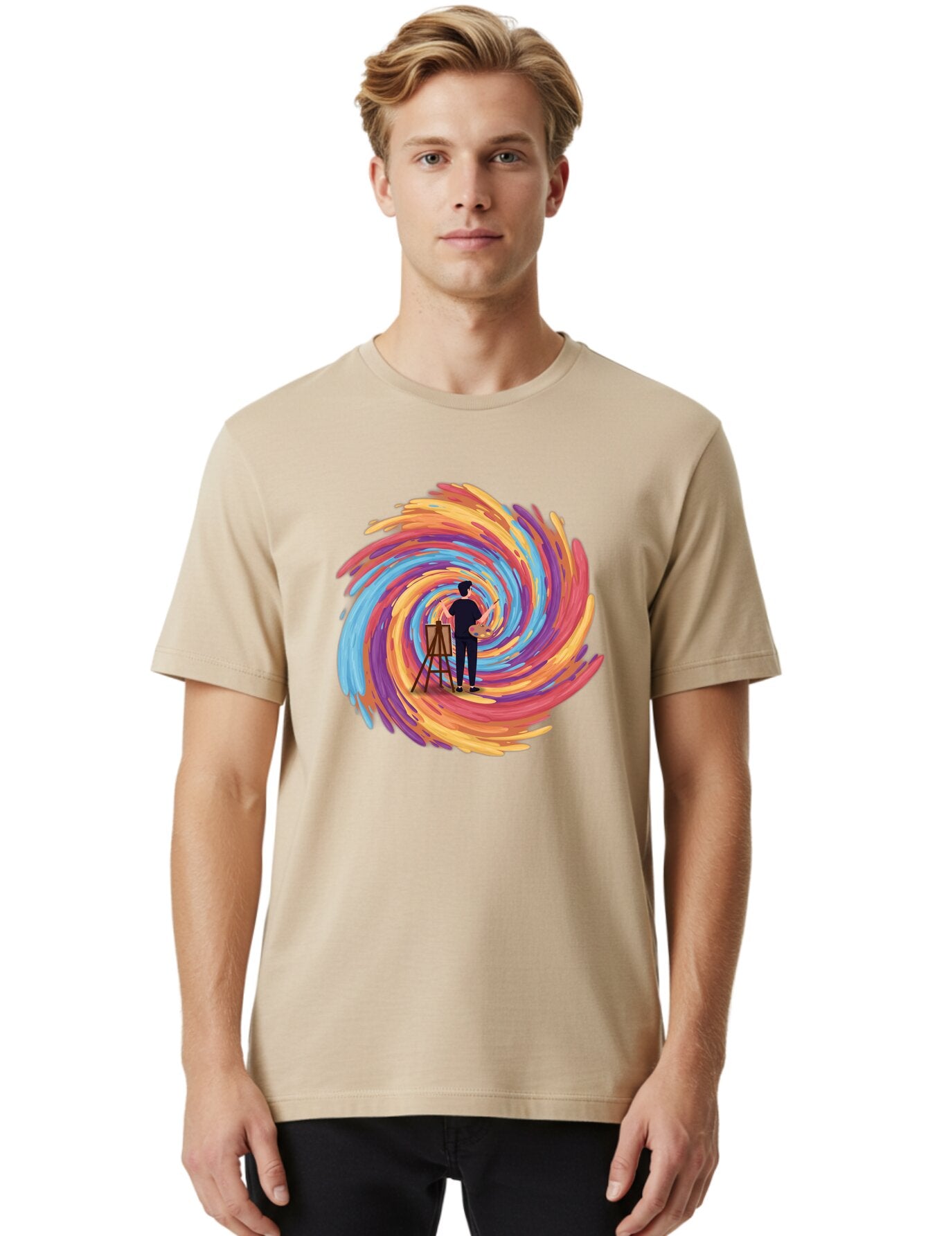 Painter-With-Swirling-Brushstrokes Men'S Graphic Tee, 100% Cotton, Comfortable Casual Summer Wear, Machine Washable, Vintage Camera, Old Camera, Antique Camera, Black Camera, Classic Photography, Photography Equipment, Nostalgic Device, Bar240 19
