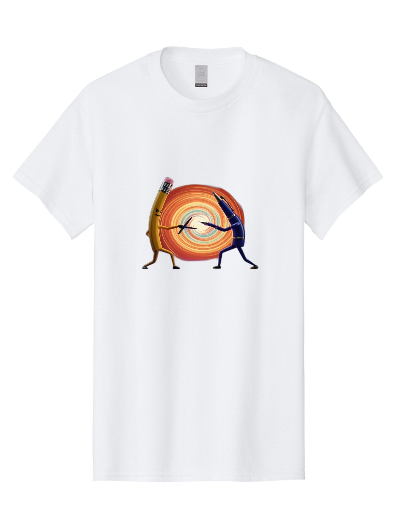 Pencil-Vs-Pen-1 Men'S Graphic Tee, 100% Cotton, Comfortable Casual Summer Wear, Machine Washable, Vintage Camera, Old Camera, Antique Camera, Black Camera, Classic Photography, Photography Equipment, Nostalgic Device, Film Camera, Camera Art Bar252 15
