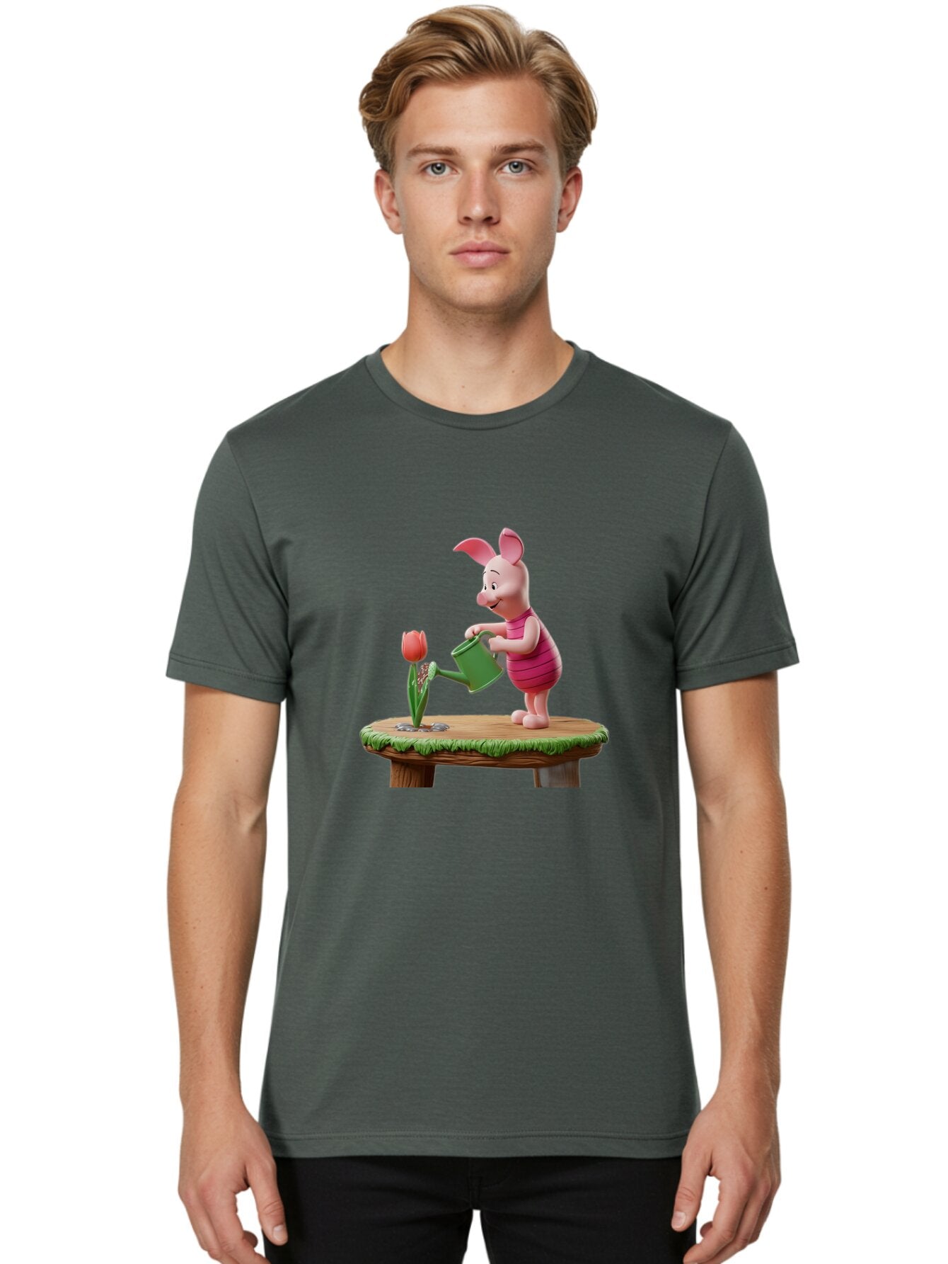 Piglet-Watering-A-Tulip Men'S Graphic Tee, 100% Cotton, Comfortable Casual Summer Wear, Machine Washable, Vintage Camera, Old Camera, Antique Camera, Black Camera, Classic Photography, Photography Equipment, Nostalgic Device, Film Camera, Bar276 25