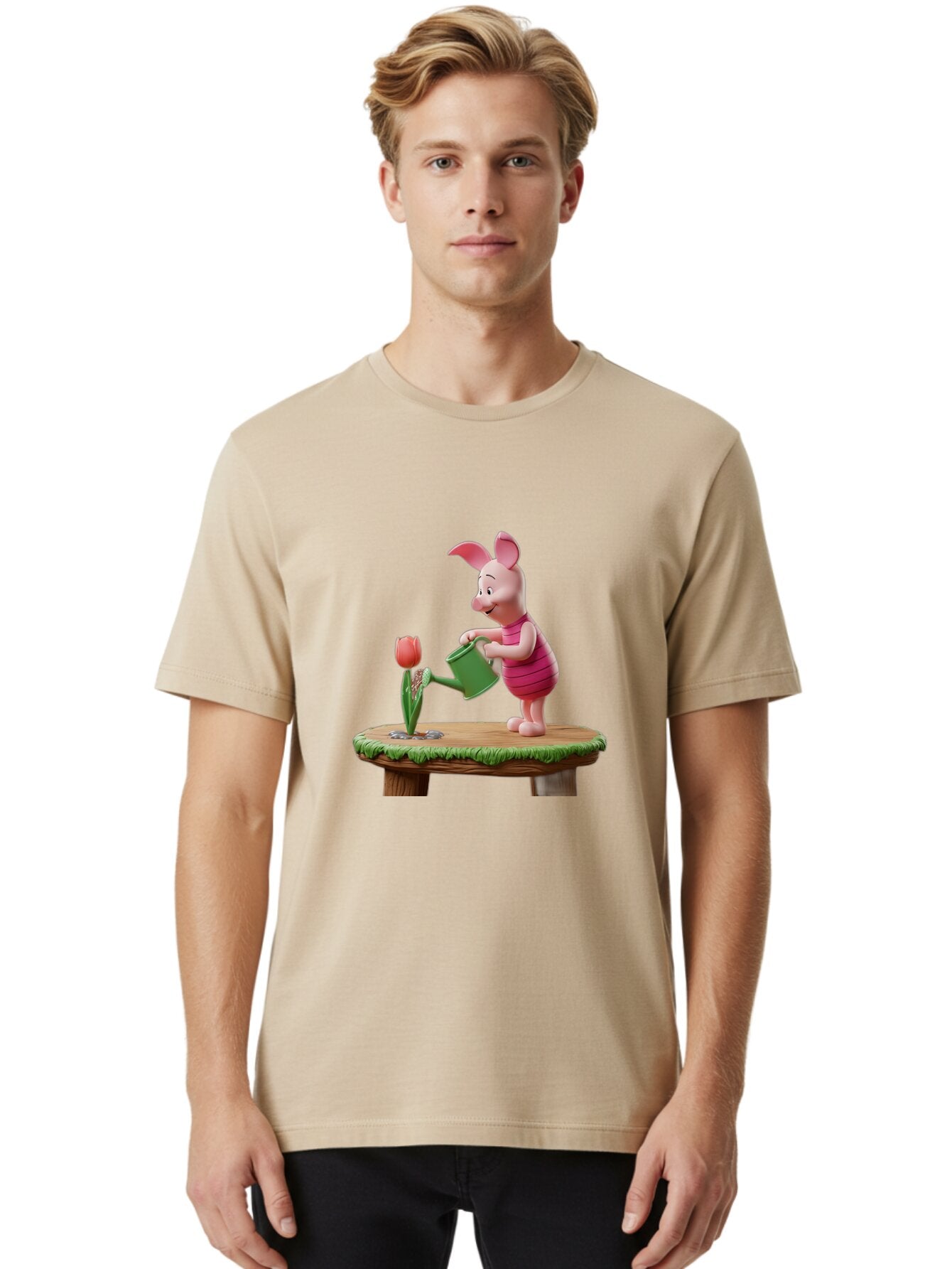 Piglet-Watering-A-Tulip Men'S Graphic Tee, 100% Cotton, Comfortable Casual Summer Wear, Machine Washable, Vintage Camera, Old Camera, Antique Camera, Black Camera, Classic Photography, Photography Equipment, Nostalgic Device, Film Camera, Bar276 30