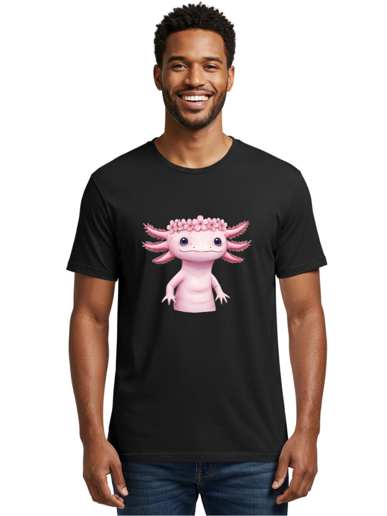 Pink-Axolotl-With-Flowers-Crown Men'S Graphic Tee, 100% Cotton, Comfortable Casual Summer Wear, Machine Washable, Vintage Camera, Old Camera, Antique Camera, Black Camera, Classic Photography, Photography Equipment, Nostalgic Device, Bar279 18
