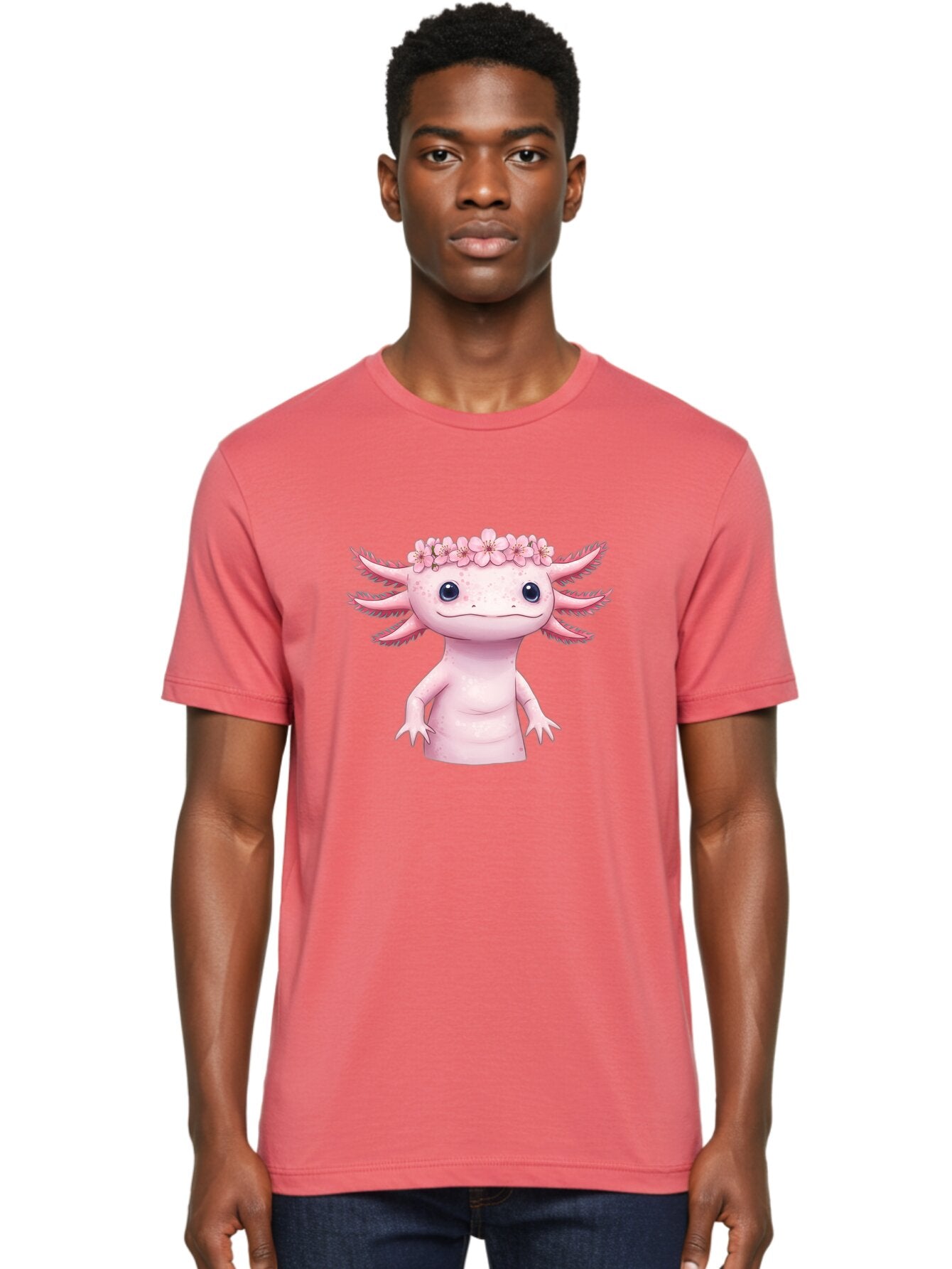 Pink-Axolotl-With-Flowers-Crown Men'S Graphic Tee, 100% Cotton, Comfortable Casual Summer Wear, Machine Washable, Vintage Camera, Old Camera, Antique Camera, Black Camera, Classic Photography, Photography Equipment, Nostalgic Device, Bar279 25