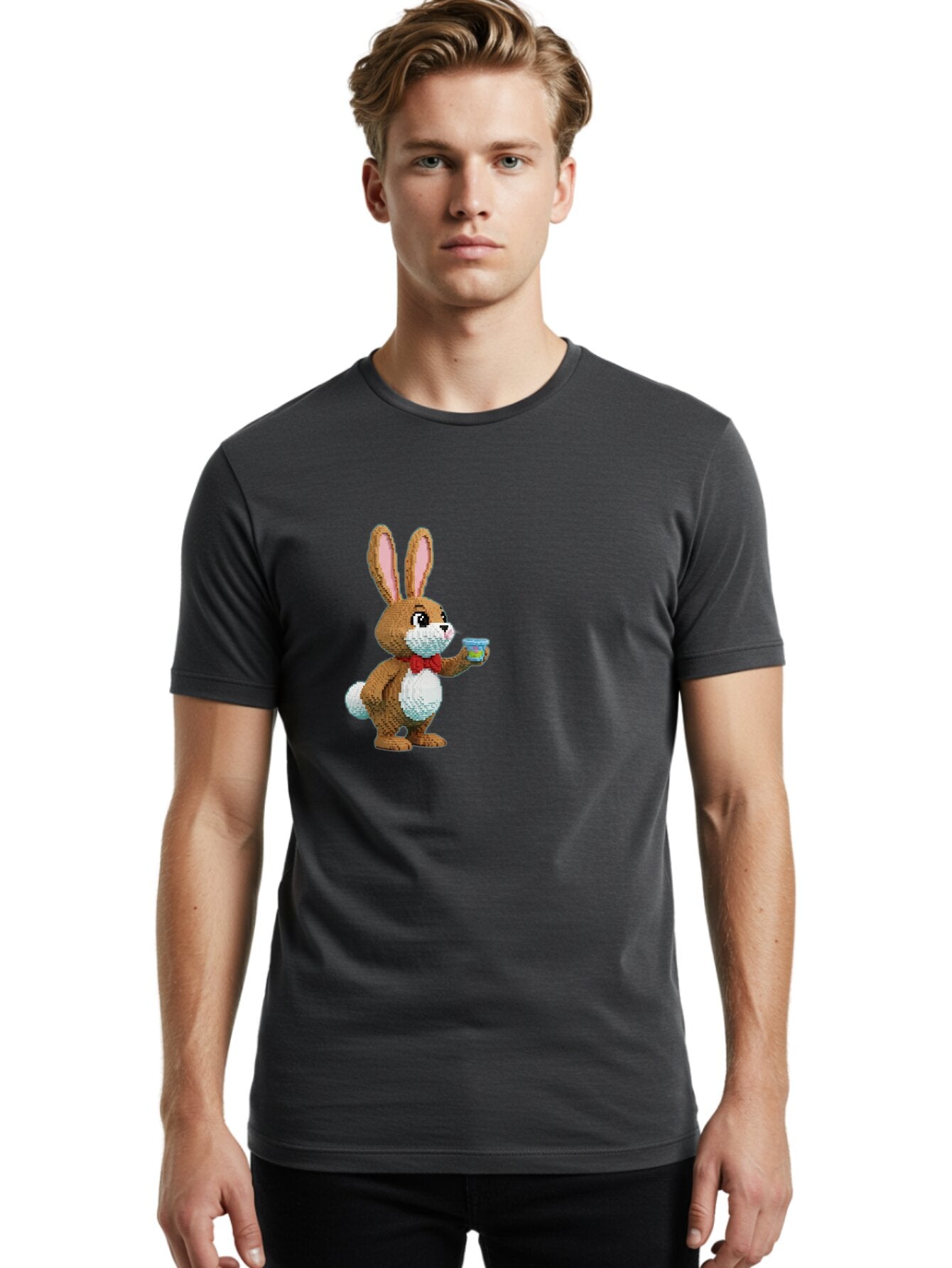 Pixel-Art-Bunny Men'S Graphic Tee, 100% Cotton, Comfortable Casual Summer Wear, Machine Washable, Vintage Camera, Old Camera, Antique Camera, Black Camera, Classic Photography, Photography Equipment, Nostalgic Device, Film Camera, Camera Art Bar301 25